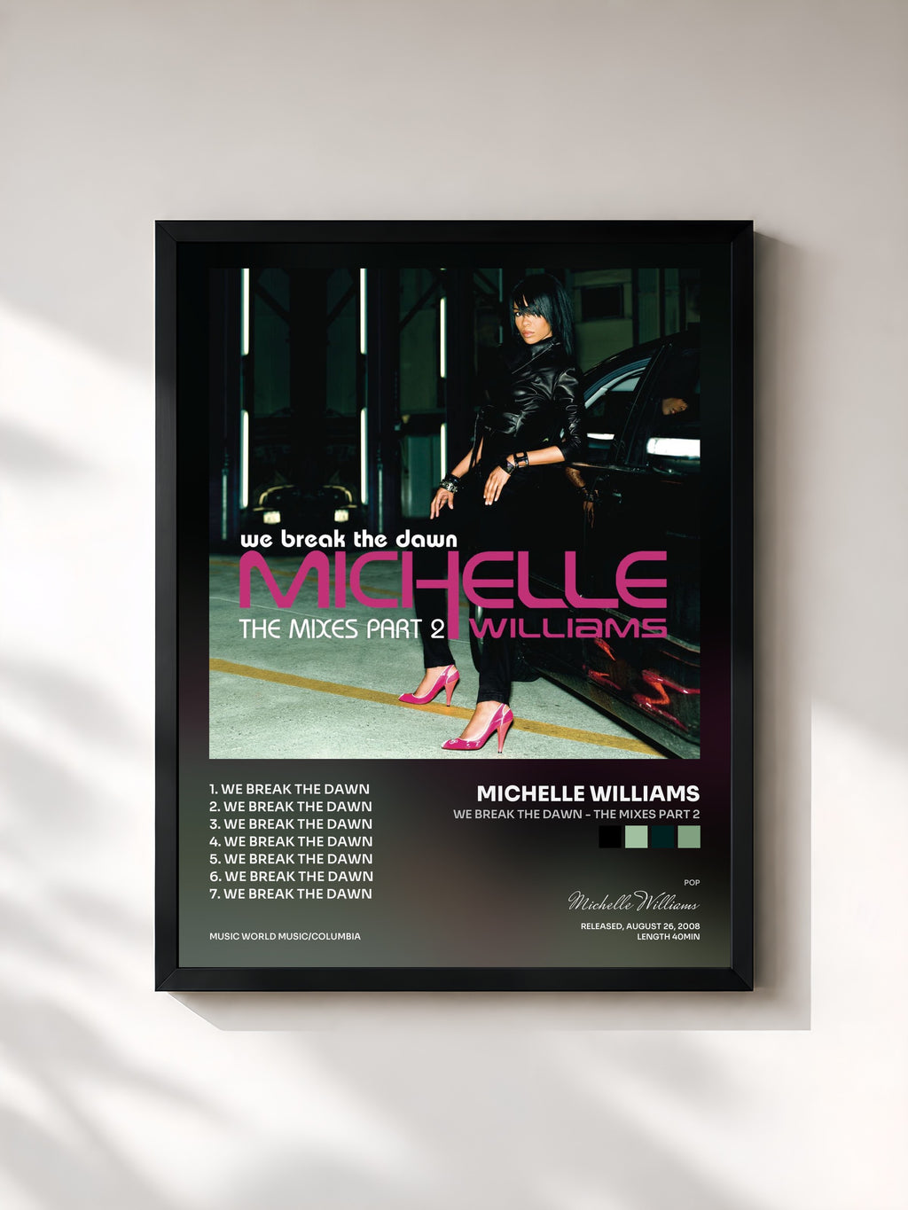 #noir Tableau de l'album We Break The Dawn - The Mixes Part 2 de Michelle Williams, cadre noir, imprimé et encadré en France