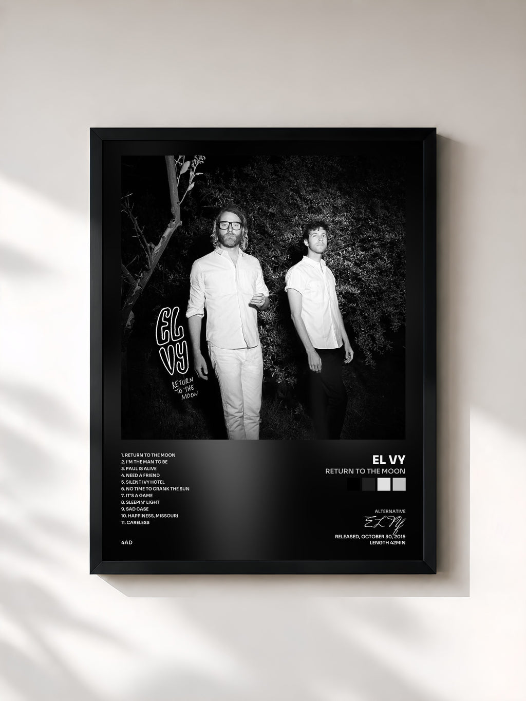 #noir Tableau de l'album Return to the Moon de EL VY, cadre noir, imprimé et encadré en France