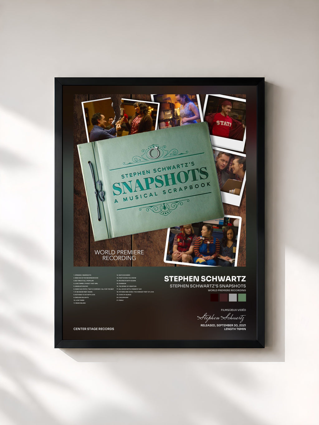 #noir Tableau de l'album Stephen Schwartz's Snapshots (World Premiere Recording) de Stephen Schwartz, cadre noir, imprimé et encadré en France