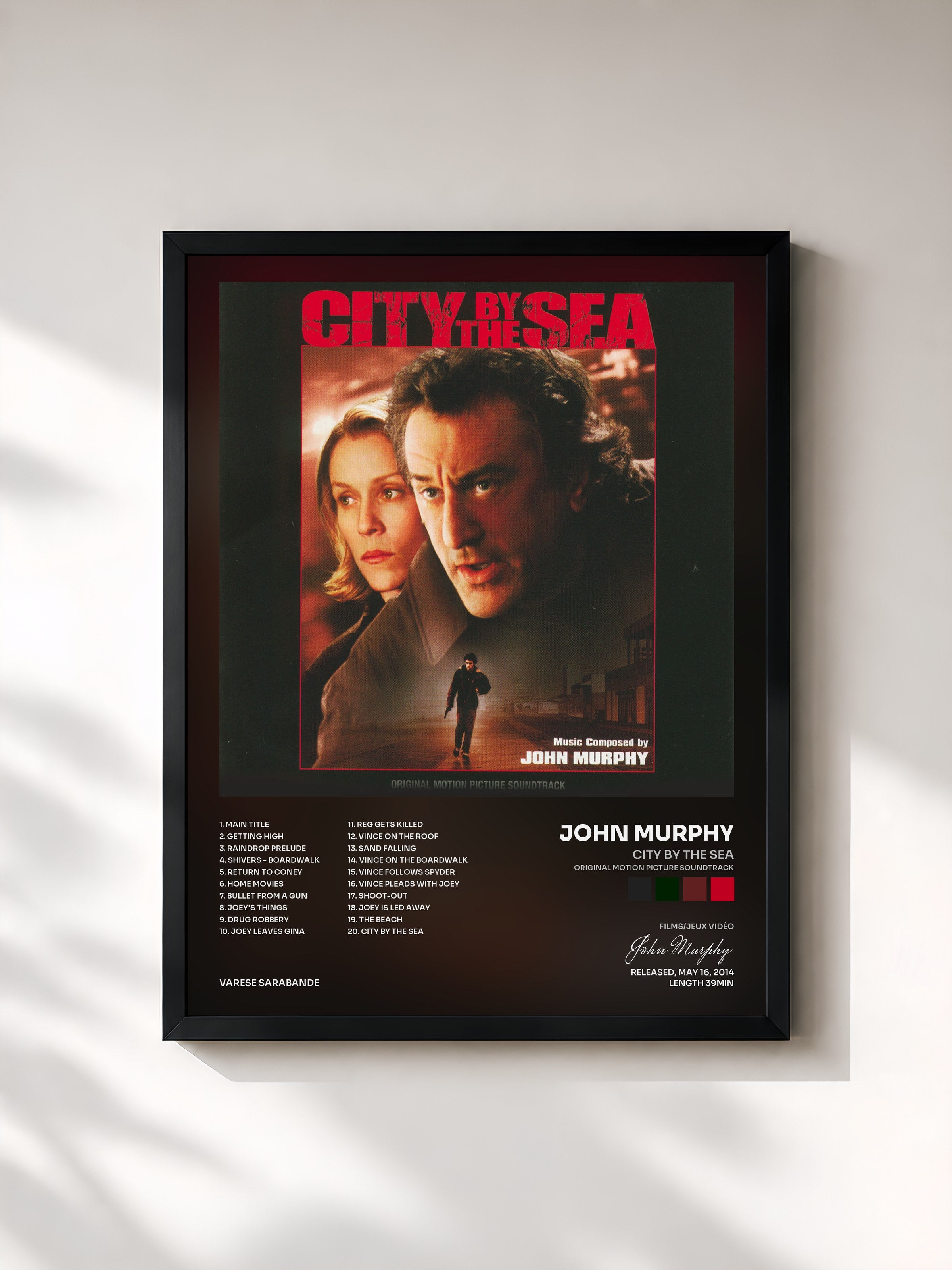 #noir Tableau de l'album City By The Sea (Original Motion Picture Soundtrack) de John Murphy, cadre noir, imprimé et encadré en France