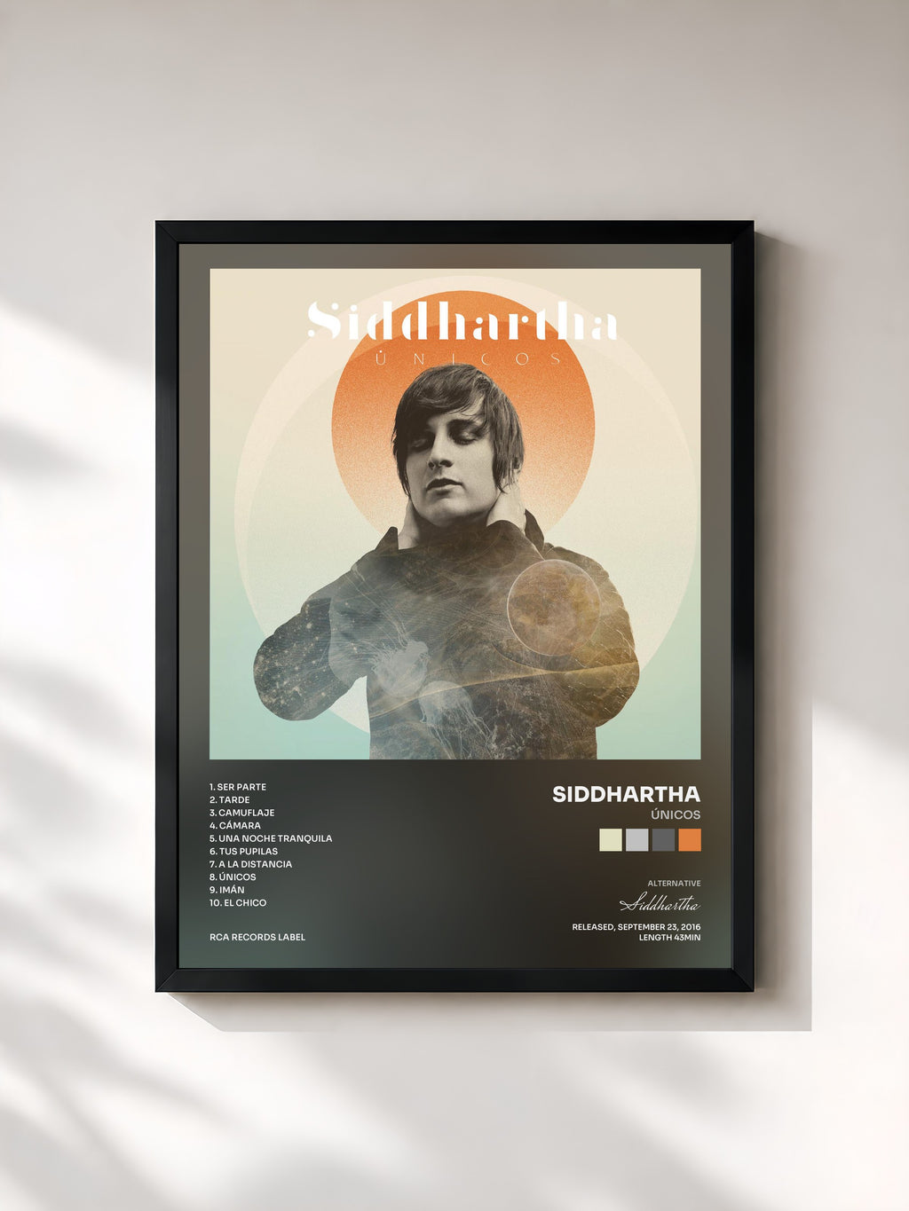 #noir Tableau de l'album Únicos de Siddhartha, cadre noir, imprimé et encadré en France