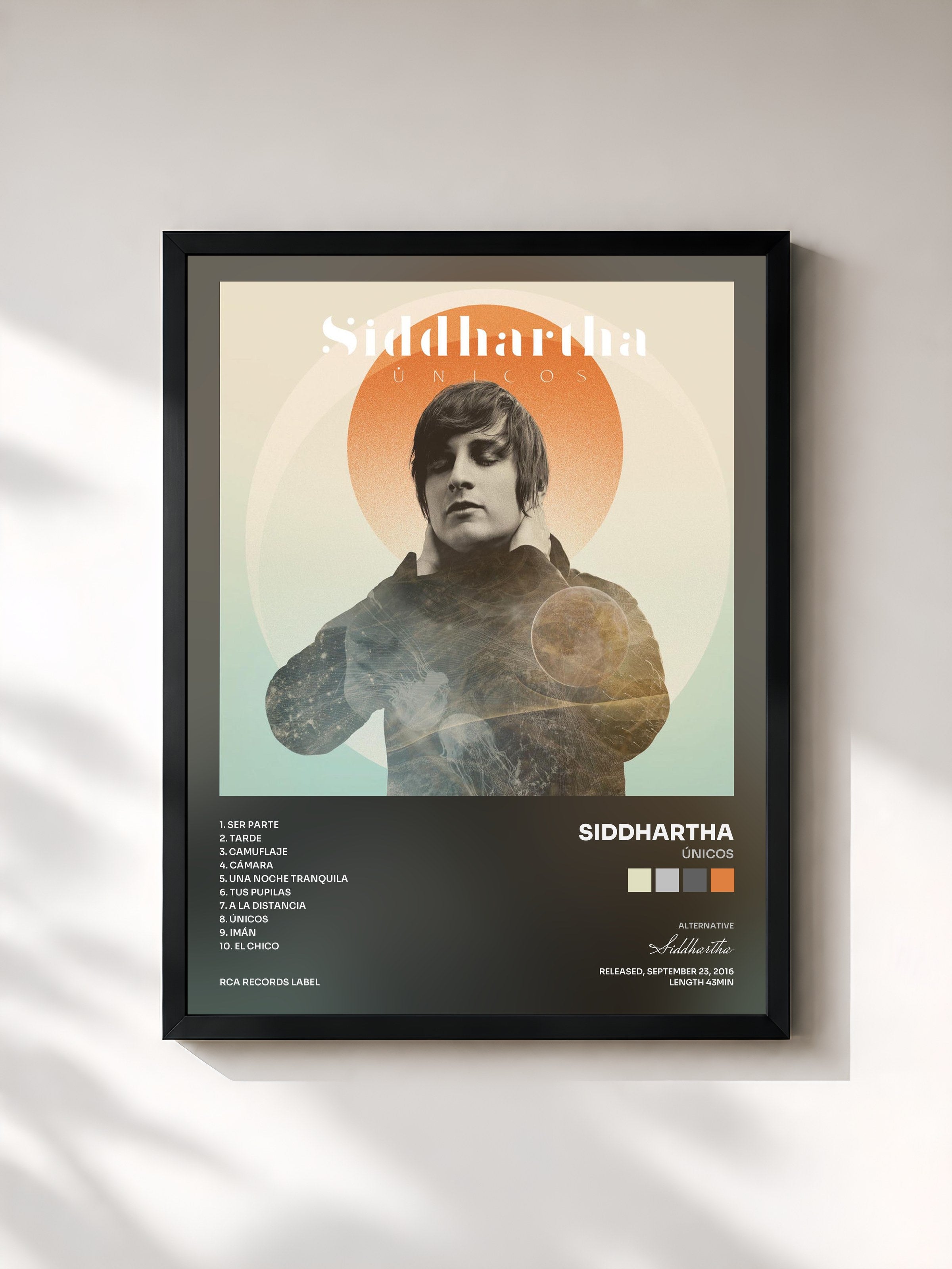 #noir Tableau de l'album Únicos de Siddhartha, cadre noir, imprimé et encadré en France