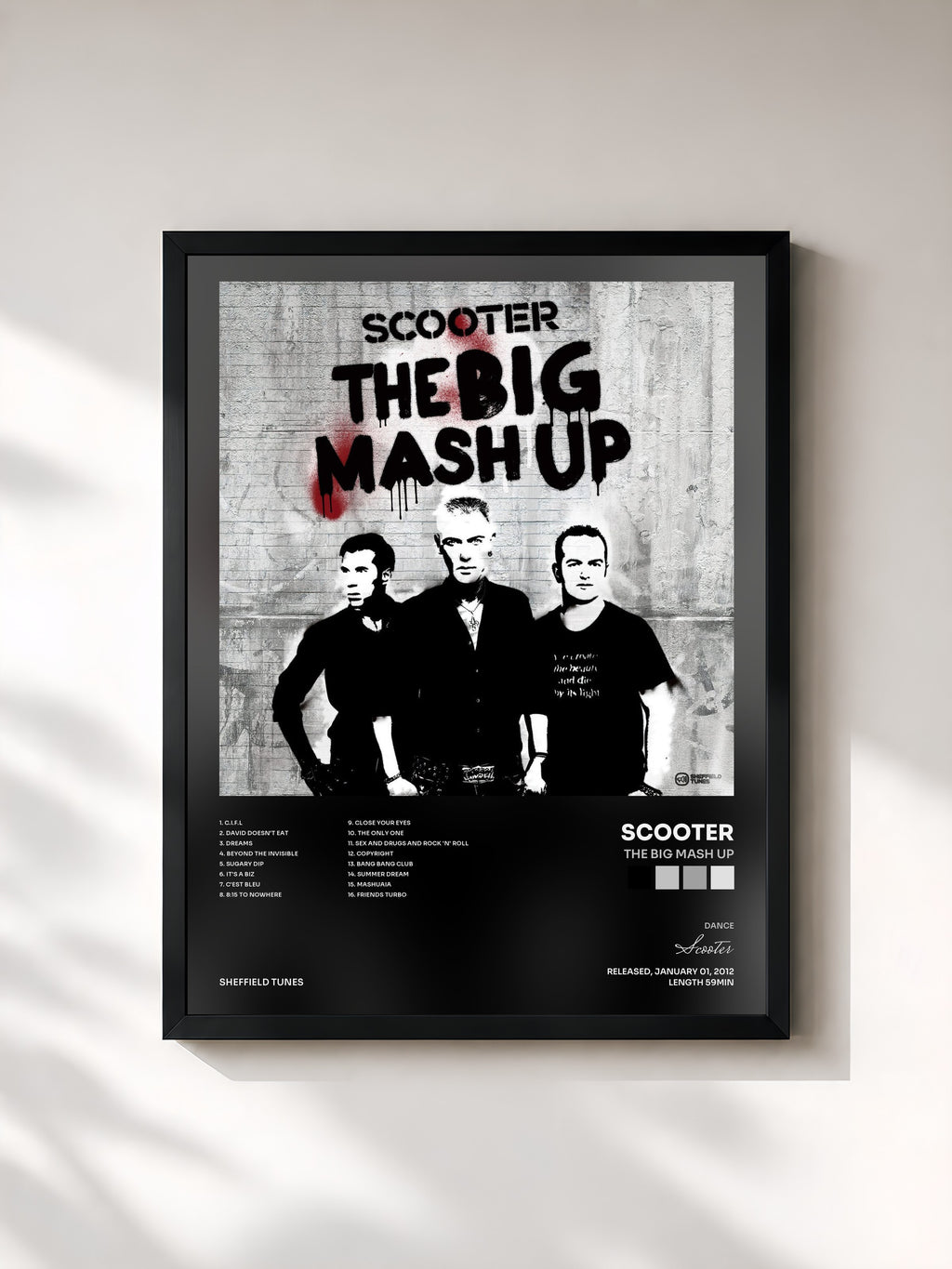 #noir Tableau de l'album The Big Mash Up de Scooter, cadre noir, imprimé et encadré en France