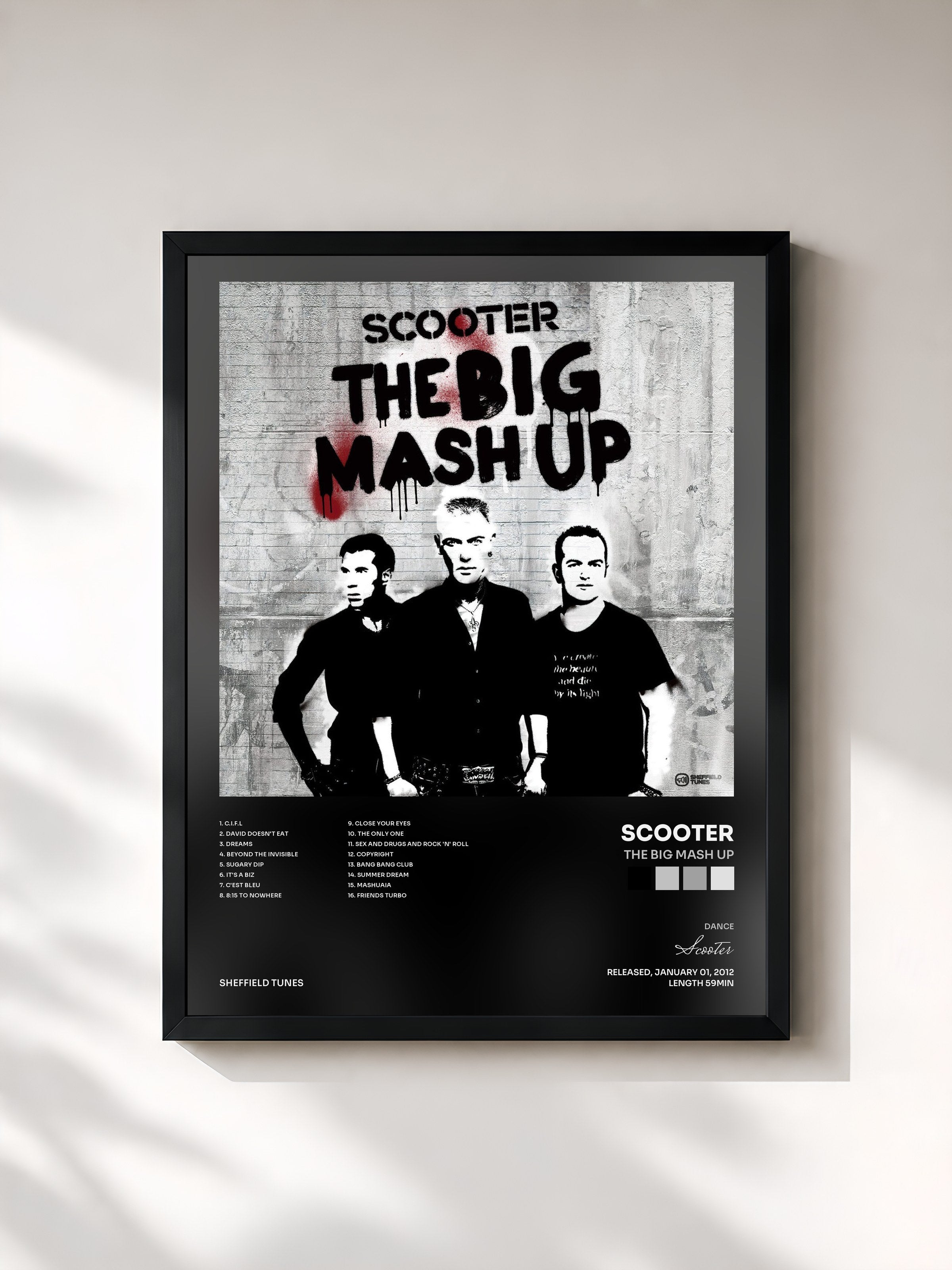 #noir Tableau de l'album The Big Mash Up de Scooter, cadre noir, imprimé et encadré en France