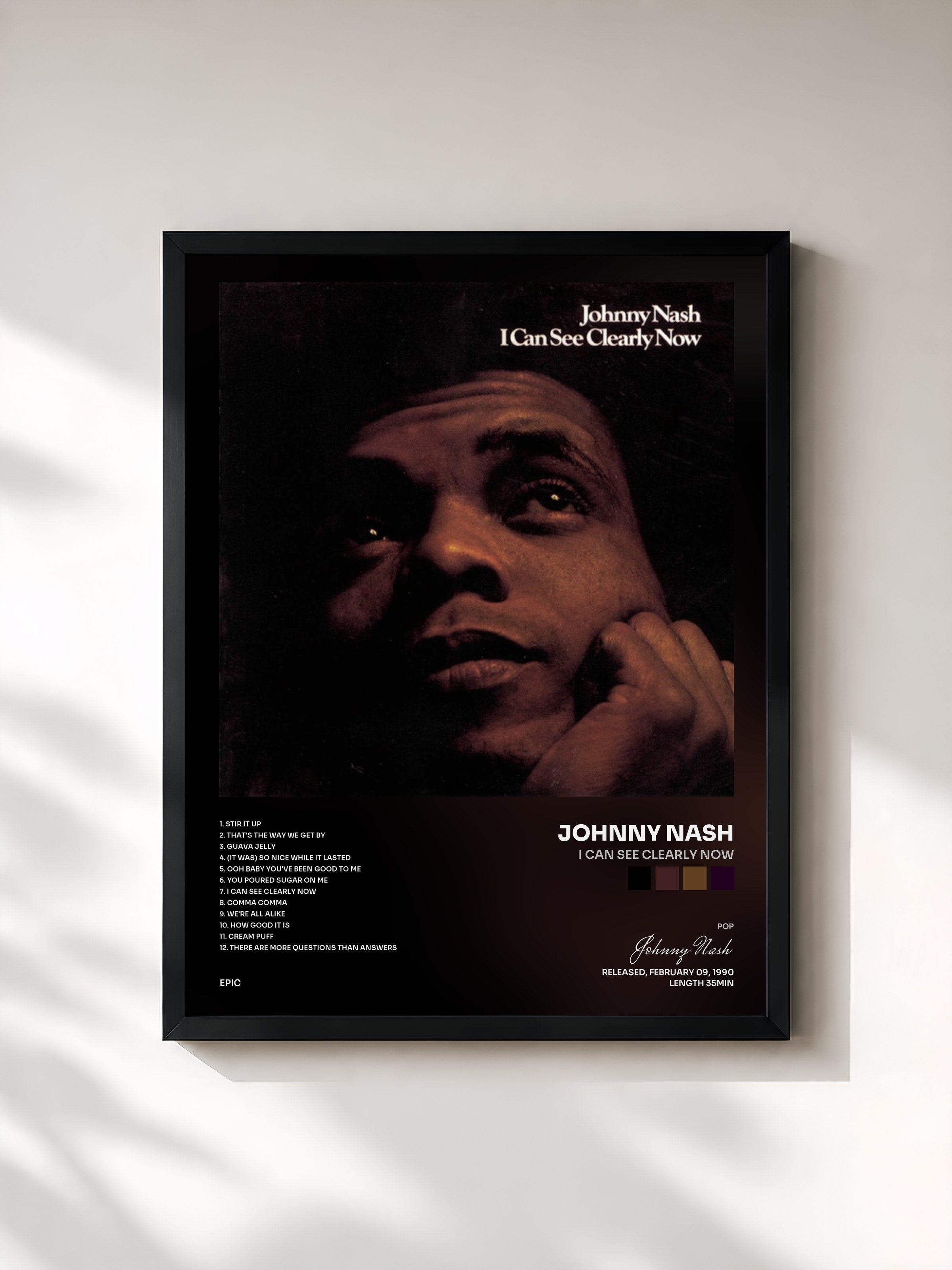 #noir Tableau de l'album I Can See Clearly Now de Johnny Nash, cadre noir, imprimé et encadré en France