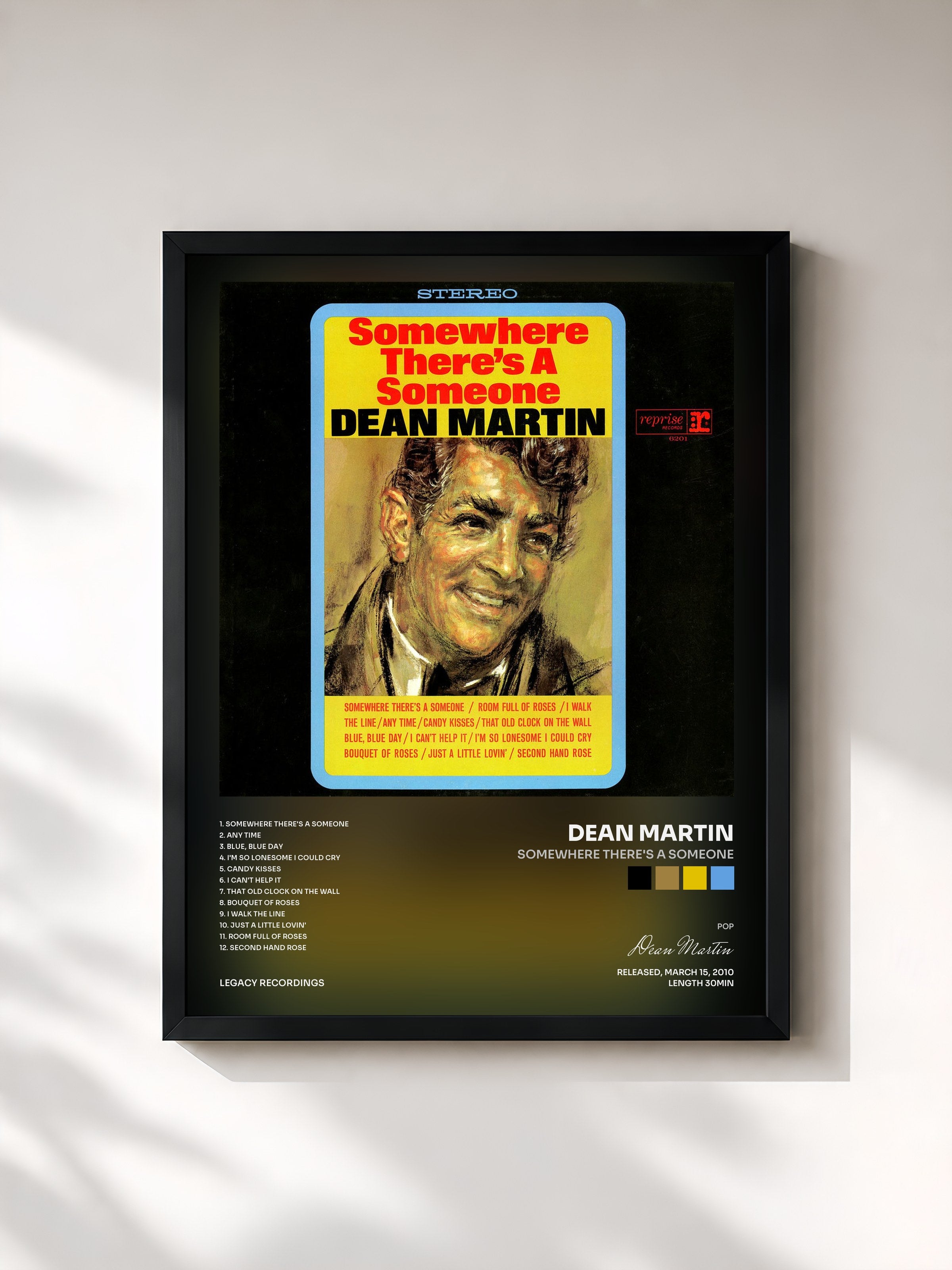 #noir Tableau de l'album Somewhere There's a Someone de Dean Martin, cadre noir, imprimé et encadré en France