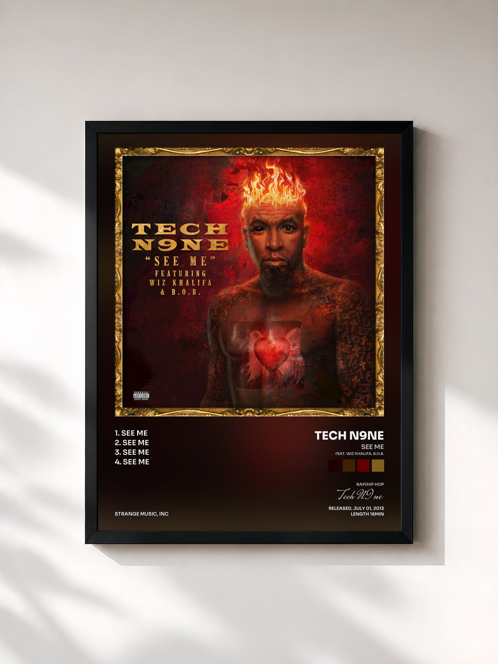 #noir Tableau de l'album See Me (feat. Wiz Khalifa, B.o.B.) de Tech N9ne, cadre noir, imprimé et encadré en France