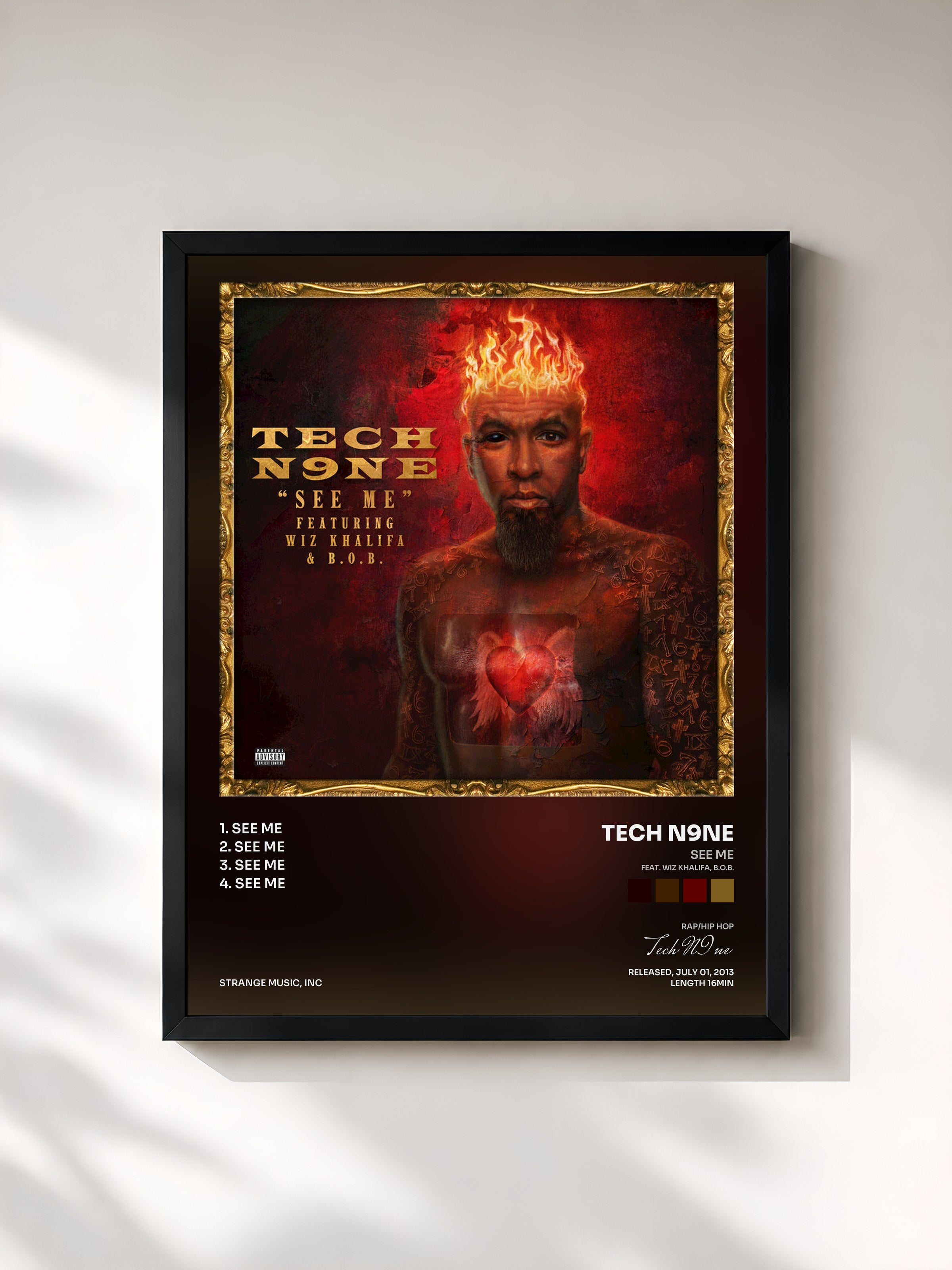 #noir Tableau de l'album See Me (feat. Wiz Khalifa, B.o.B.) de Tech N9ne, cadre noir, imprimé et encadré en France
