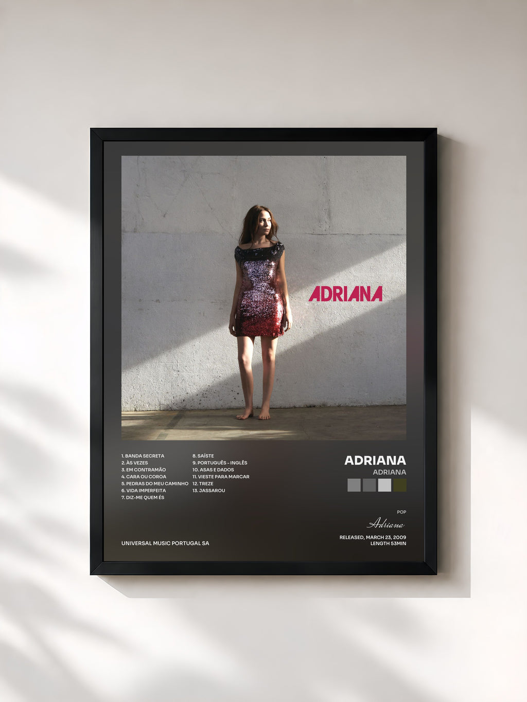 #noir Tableau de l'album Adriana de Adriana, cadre noir, imprimé et encadré en France