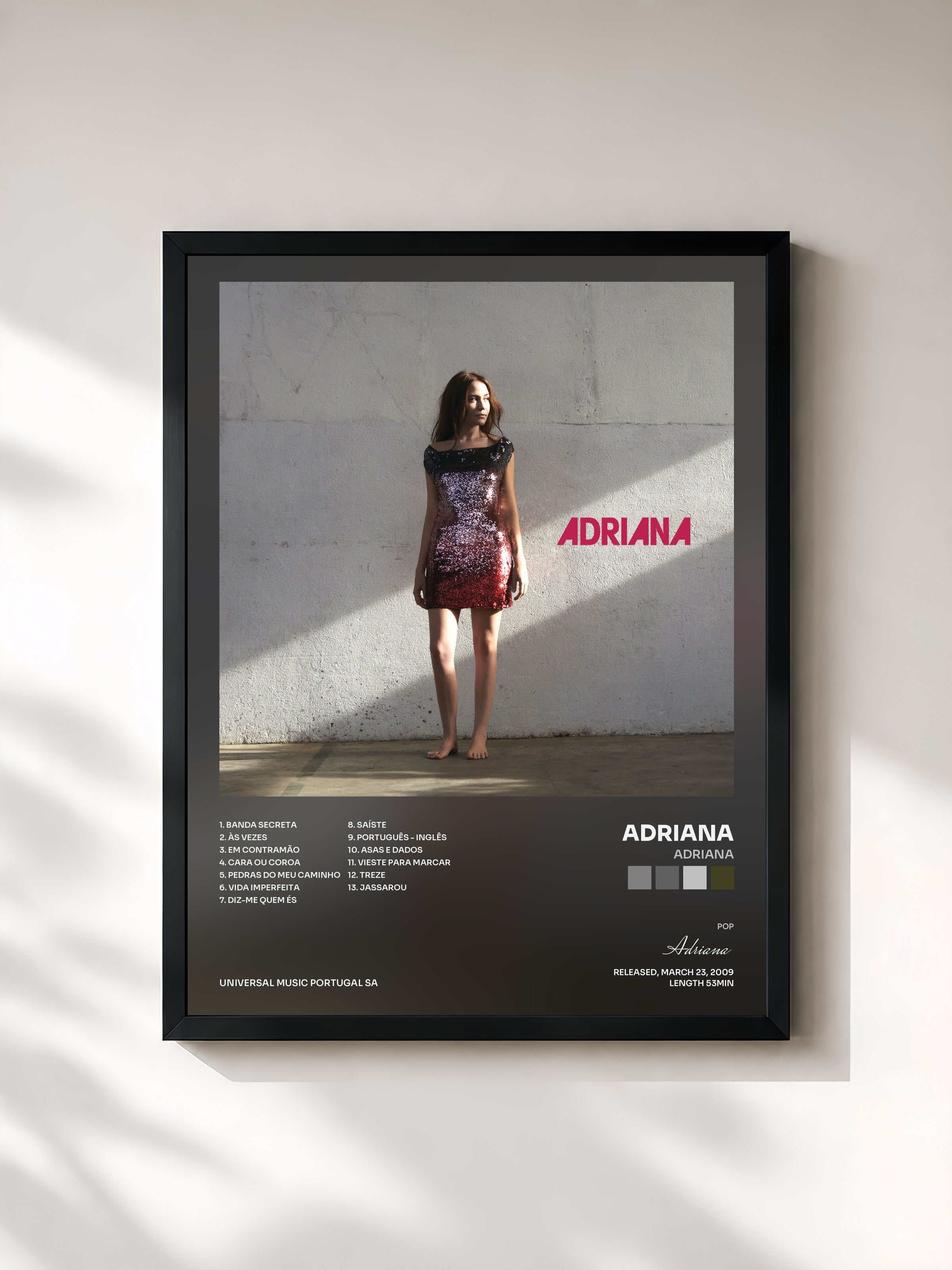#noir Tableau de l'album Adriana de Adriana, cadre noir, imprimé et encadré en France
