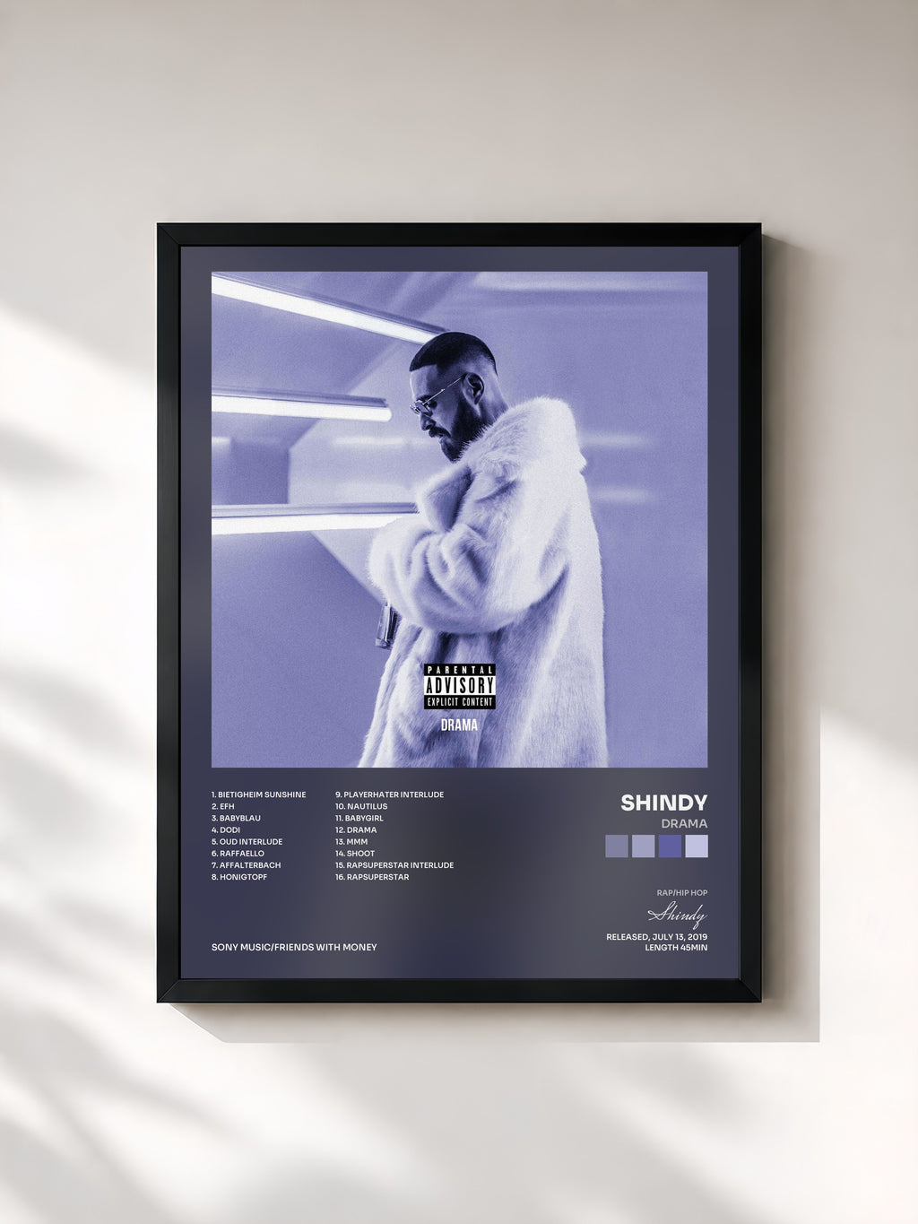 #noir Tableau de l'album Drama de Shindy, cadre noir, imprimé et encadré en France