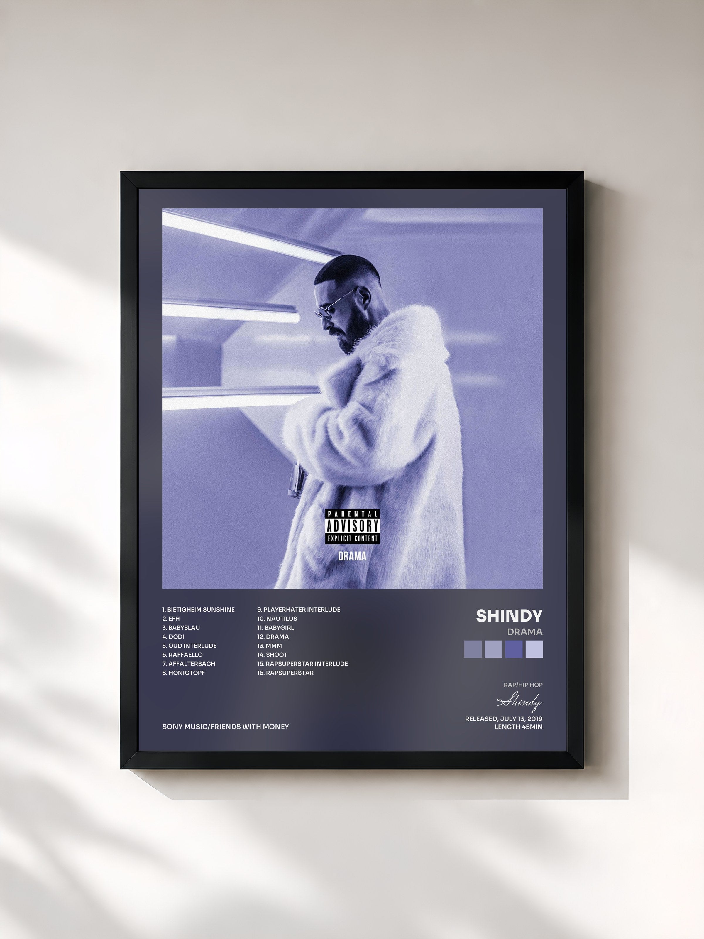 #noir Tableau de l'album Drama de Shindy, cadre noir, imprimé et encadré en France