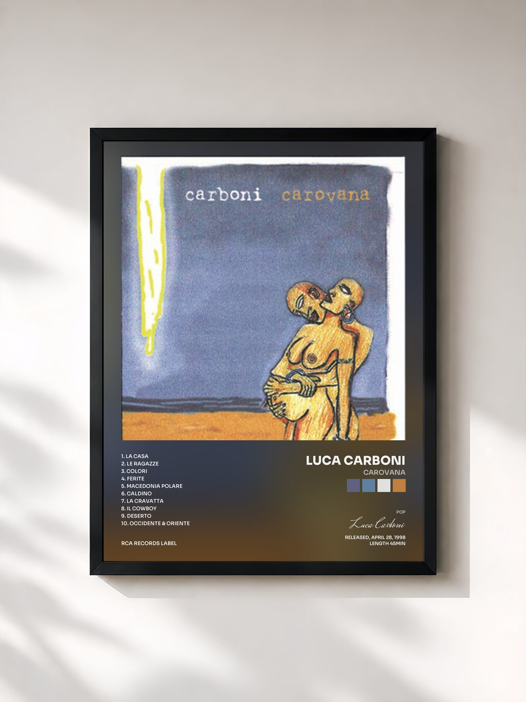 #noir Tableau de l'album Carovana de Luca Carboni, cadre noir, imprimé et encadré en France