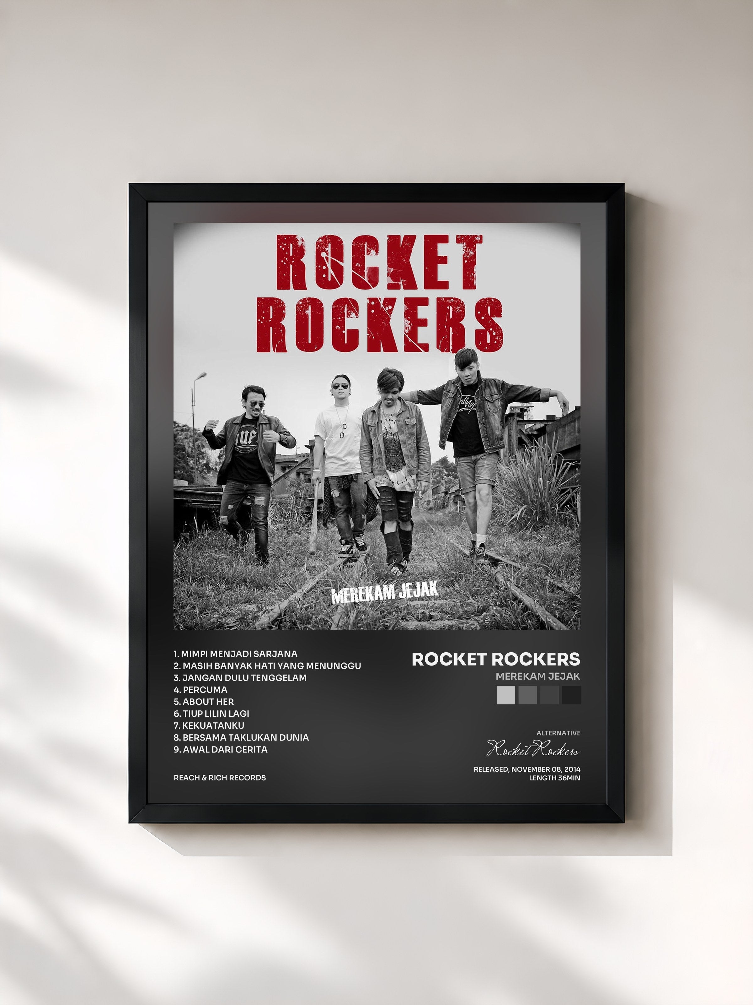 #noir Tableau de l'album Merekam Jejak de Rocket Rockers, cadre noir, imprimé et encadré en France