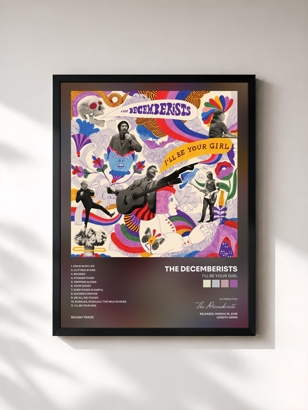 #noir Tableau de l'album I'll Be Your Girl de The Decemberists, cadre noir, imprimé et encadré en France