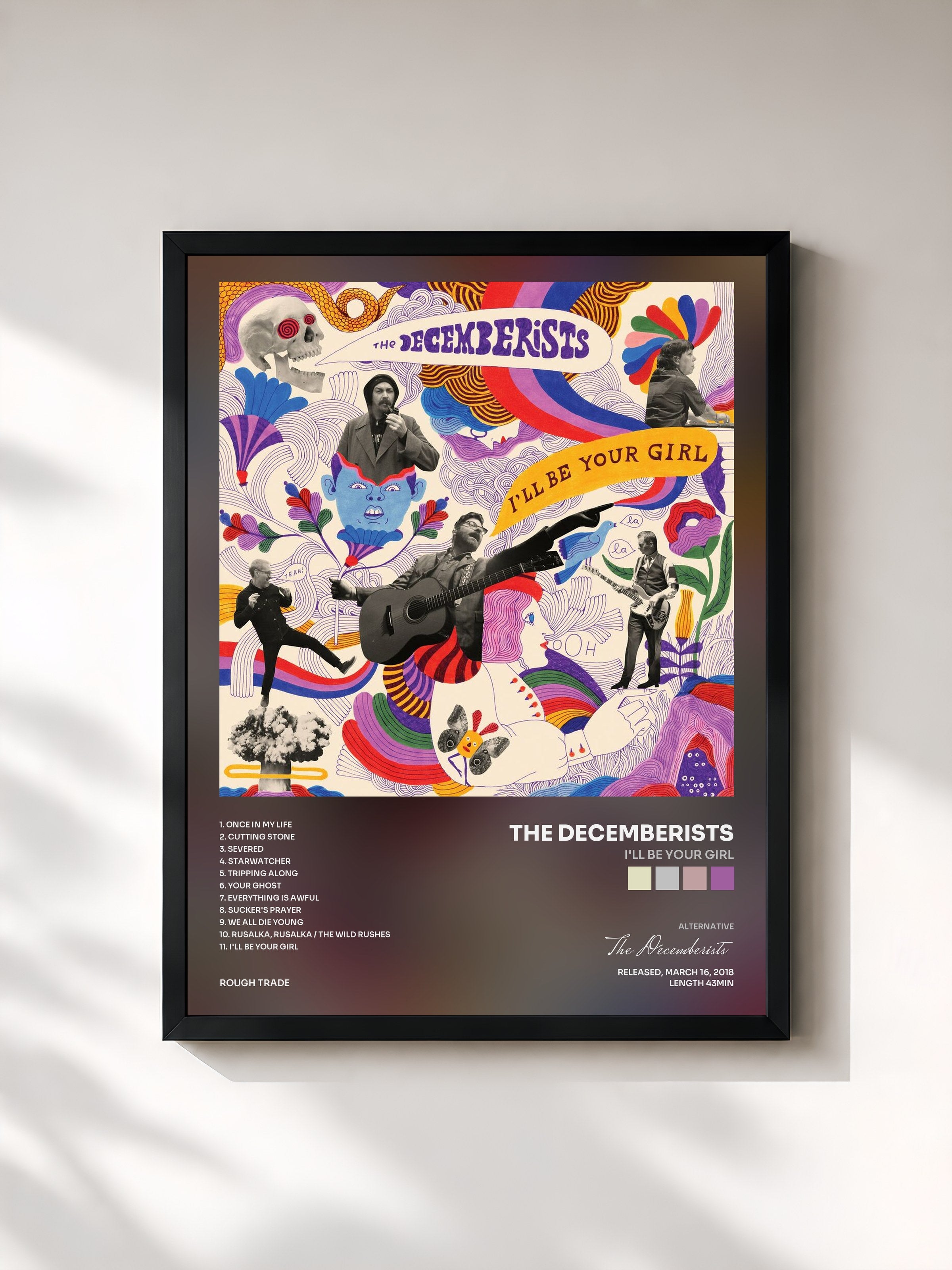 #noir Tableau de l'album I'll Be Your Girl de The Decemberists, cadre noir, imprimé et encadré en France