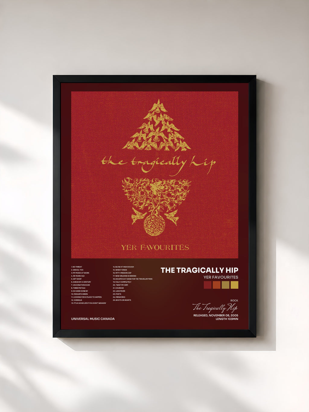 #noir Tableau de l'album Yer Favourites de The Tragically Hip, cadre noir, imprimé et encadré en France