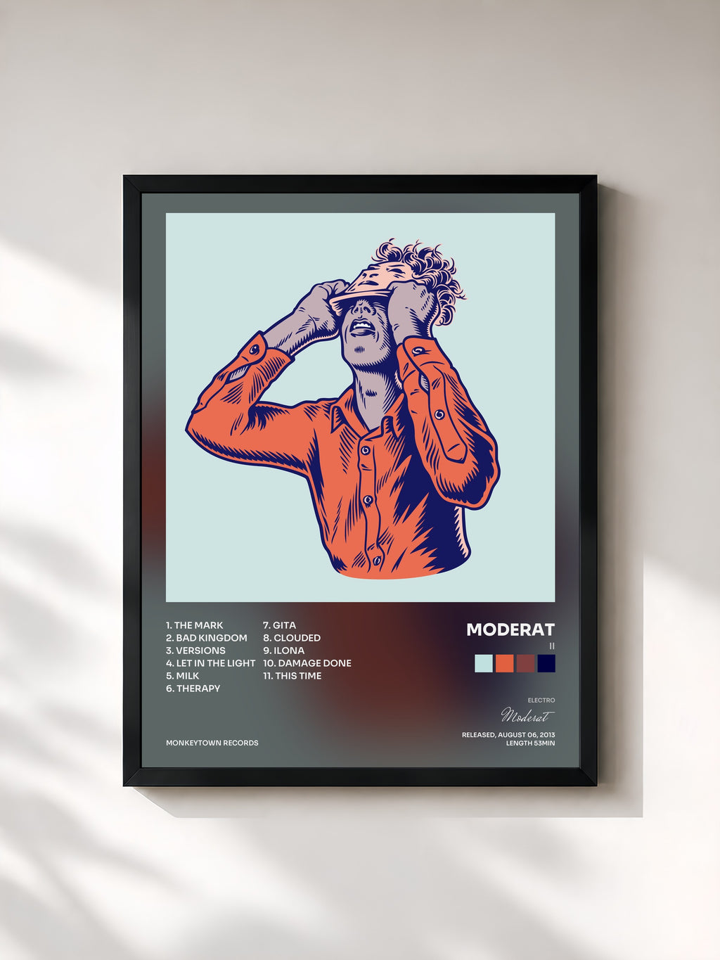 #noir Tableau de l'album II de Moderat, cadre noir, imprimé et encadré en France