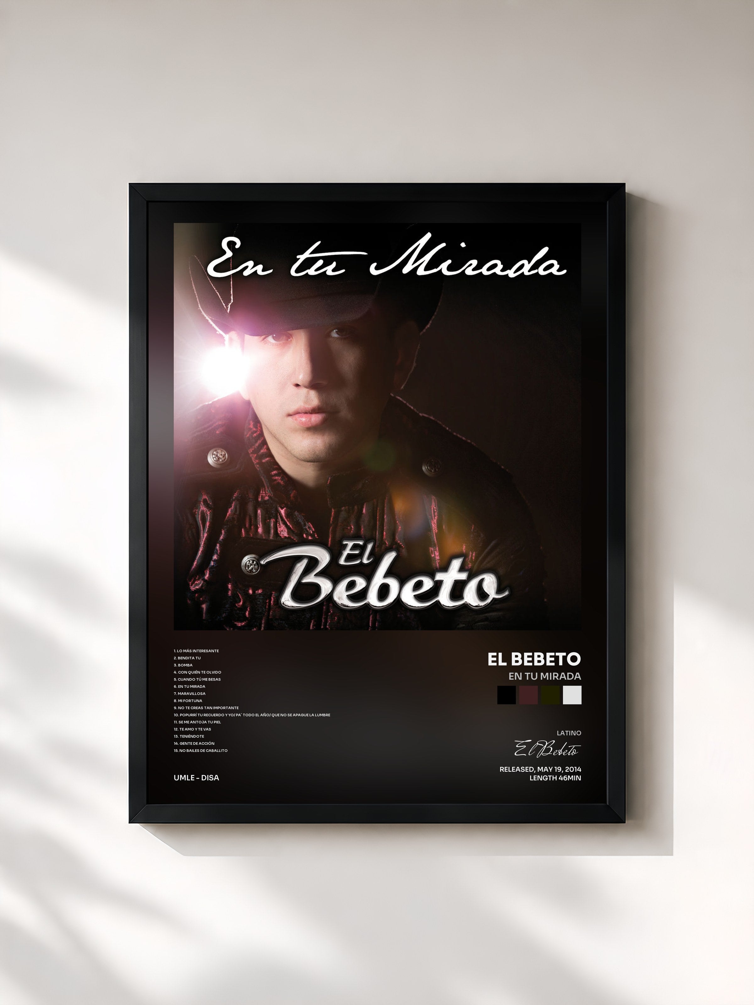 #noir Tableau de l'album En Tu Mirada de El Bebeto, cadre noir, imprimé et encadré en France