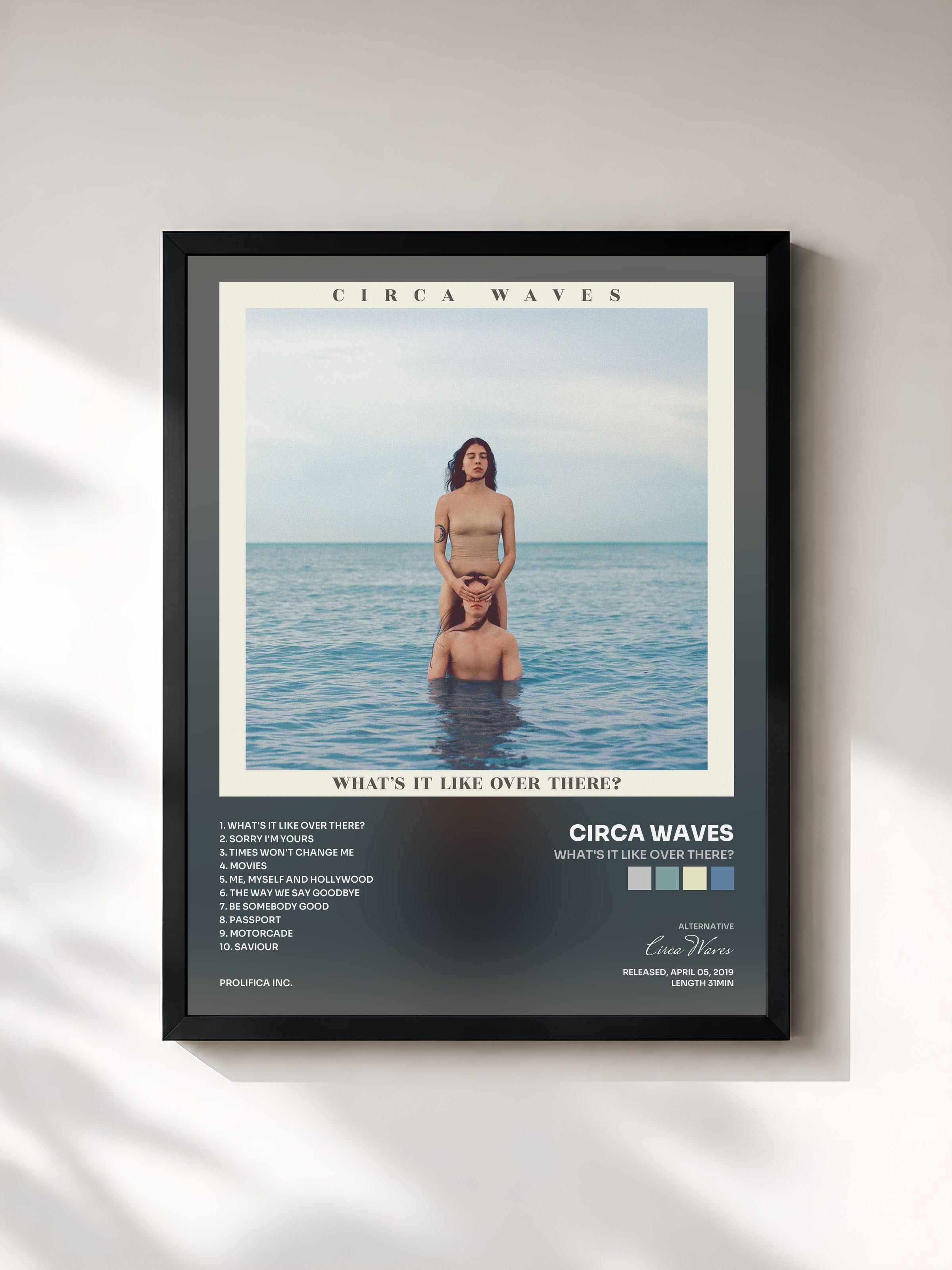 #noir Tableau de l'album What's It Like Over There? de Circa Waves, cadre noir, imprimé et encadré en France