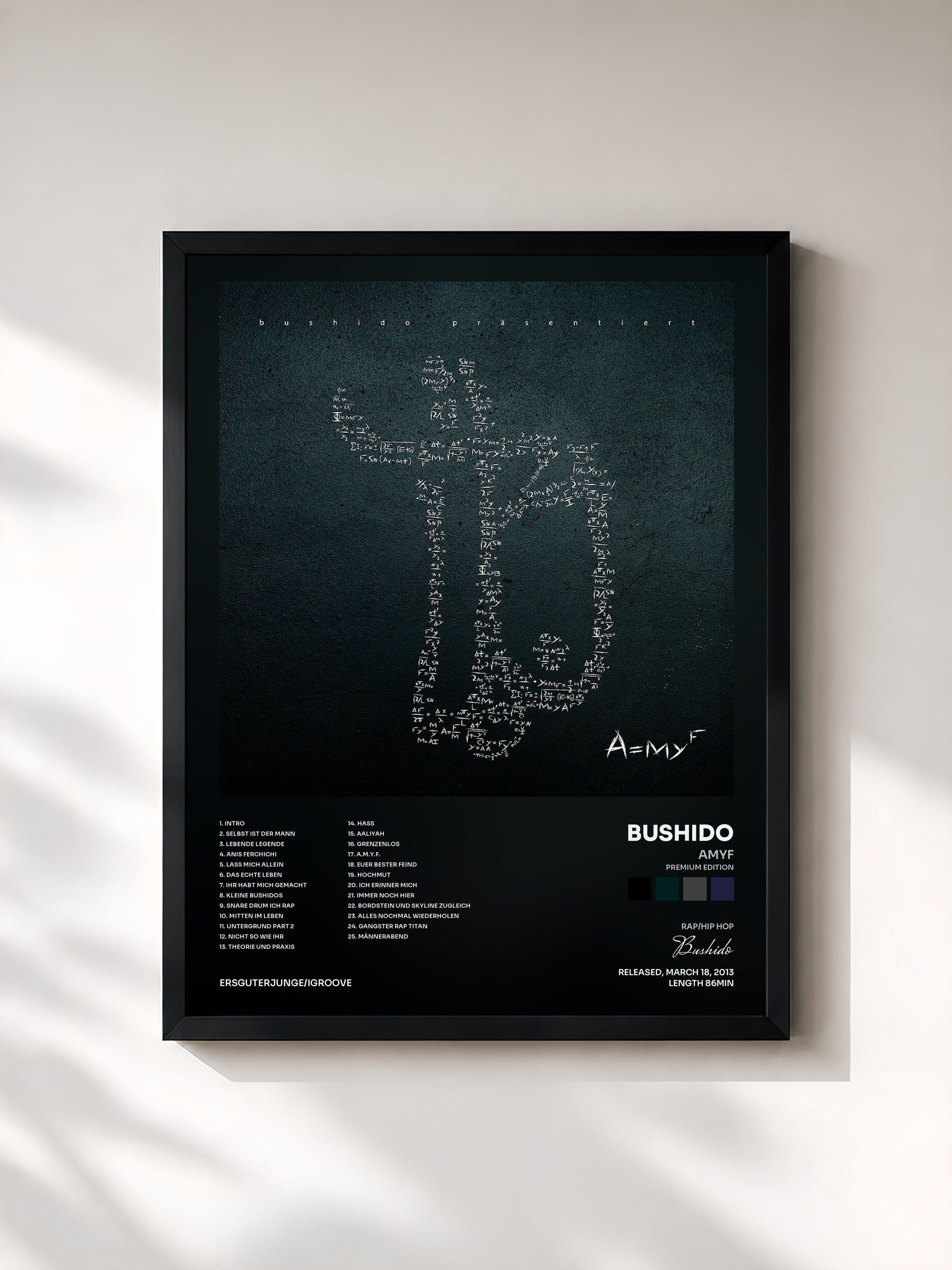 #noir Tableau de l'album AMYF (Premium Edition) de Bushido, cadre noir, imprimé et encadré en France