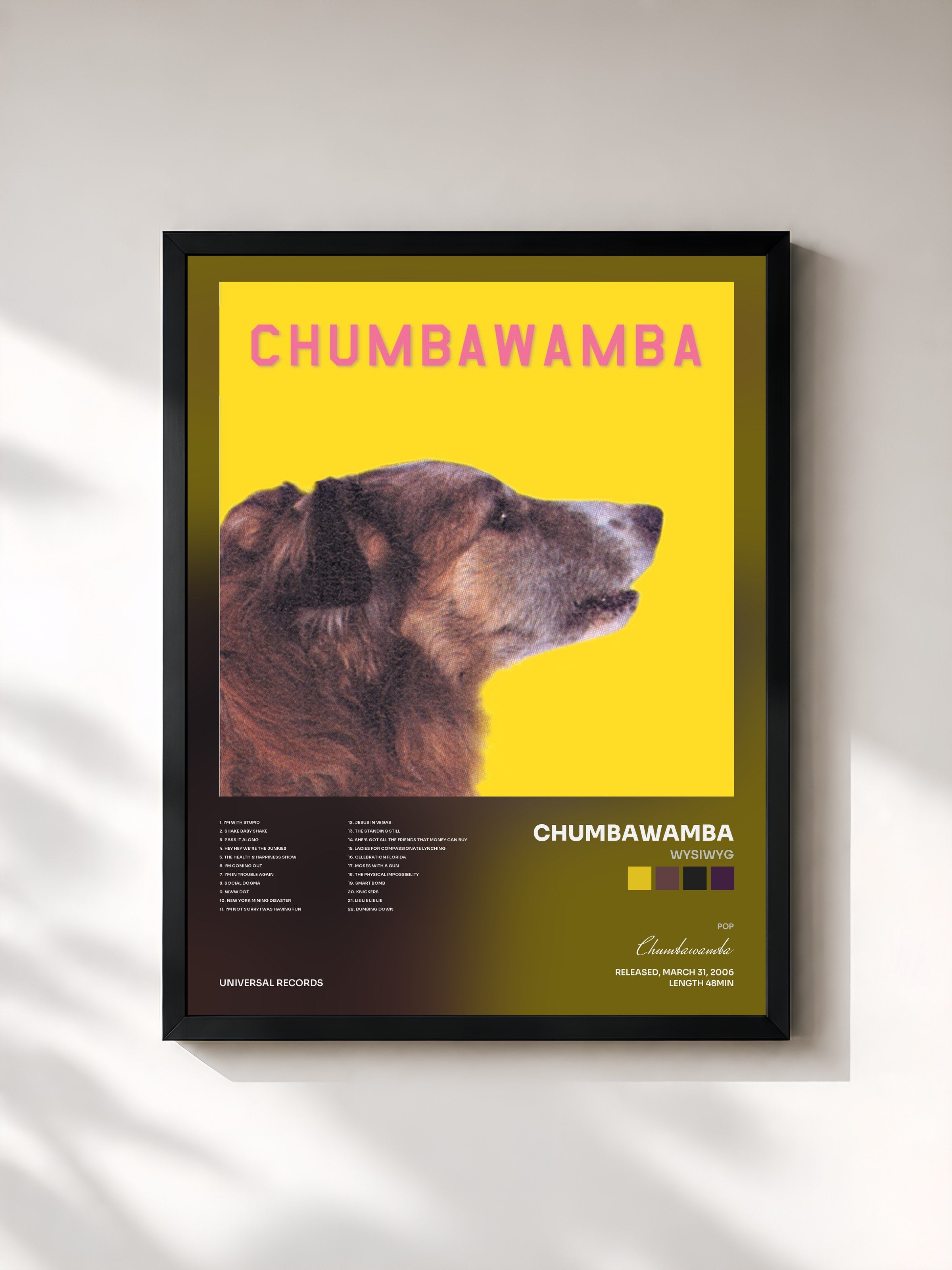 #noir Tableau de l'album WYSIWYG de Chumbawamba, cadre noir, imprimé et encadré en France