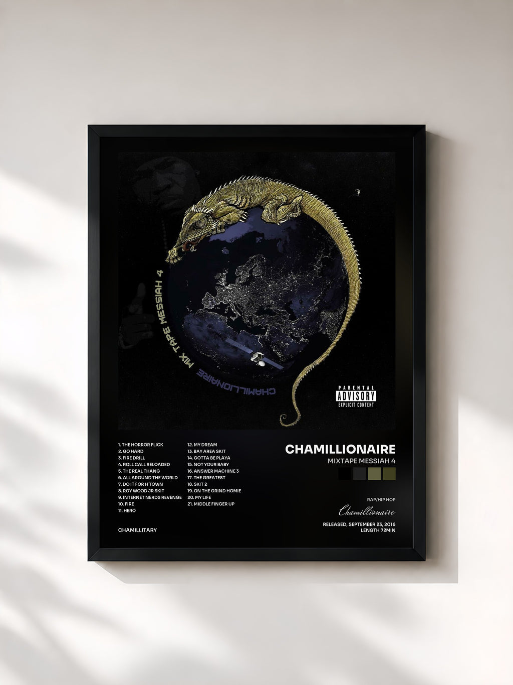 #noir Tableau de l'album Mixtape Messiah 4 de Chamillionaire, cadre noir, imprimé et encadré en France