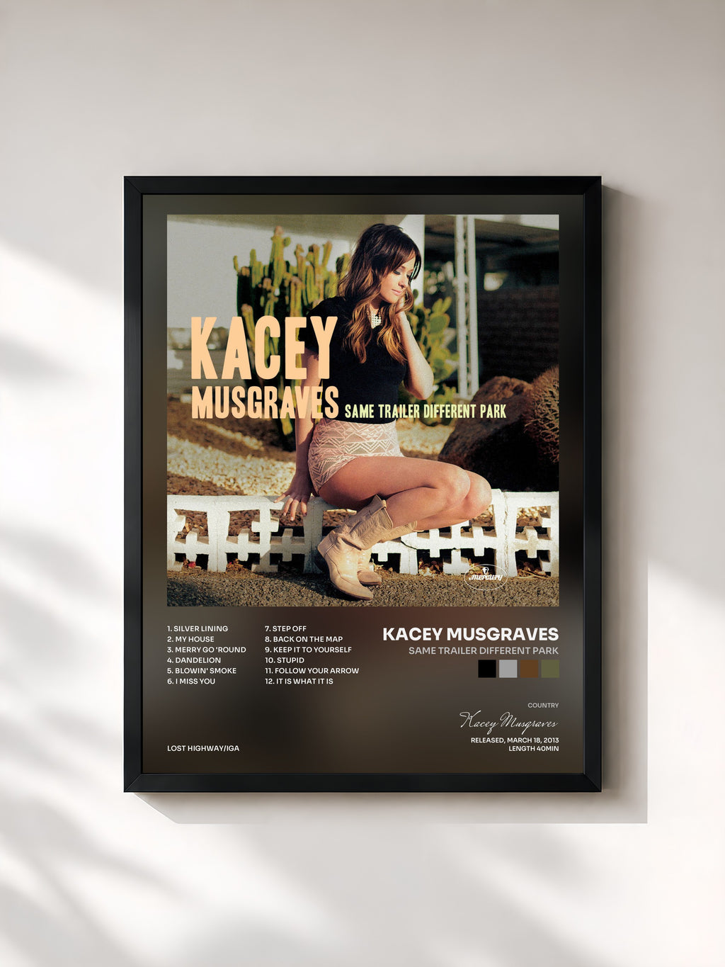 #noir Tableau de l'album Same Trailer Different Park de Kacey Musgraves, cadre noir, imprimé et encadré en France