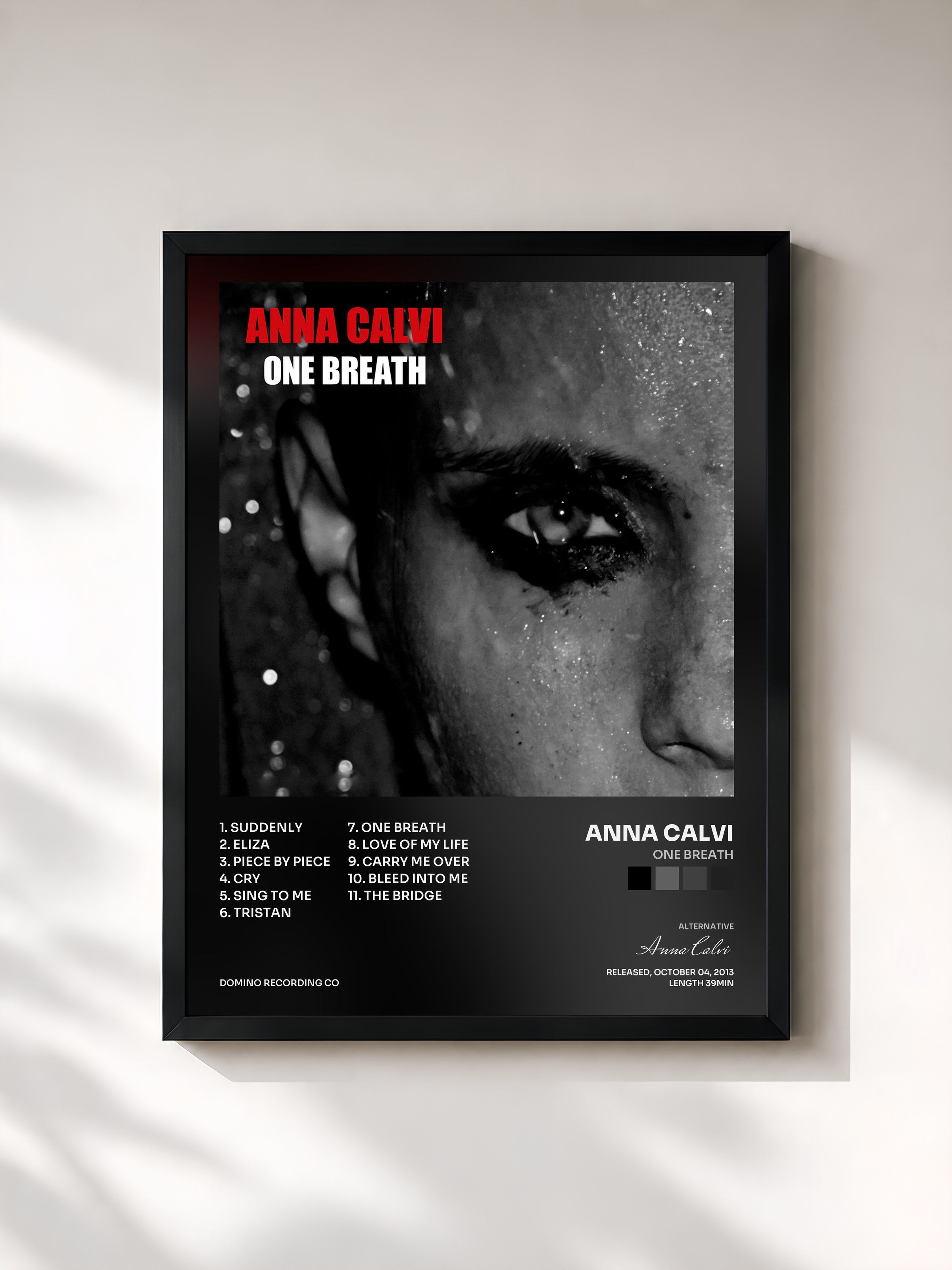 #noir Tableau de l'album One Breath de Anna Calvi, cadre noir, imprimé et encadré en France