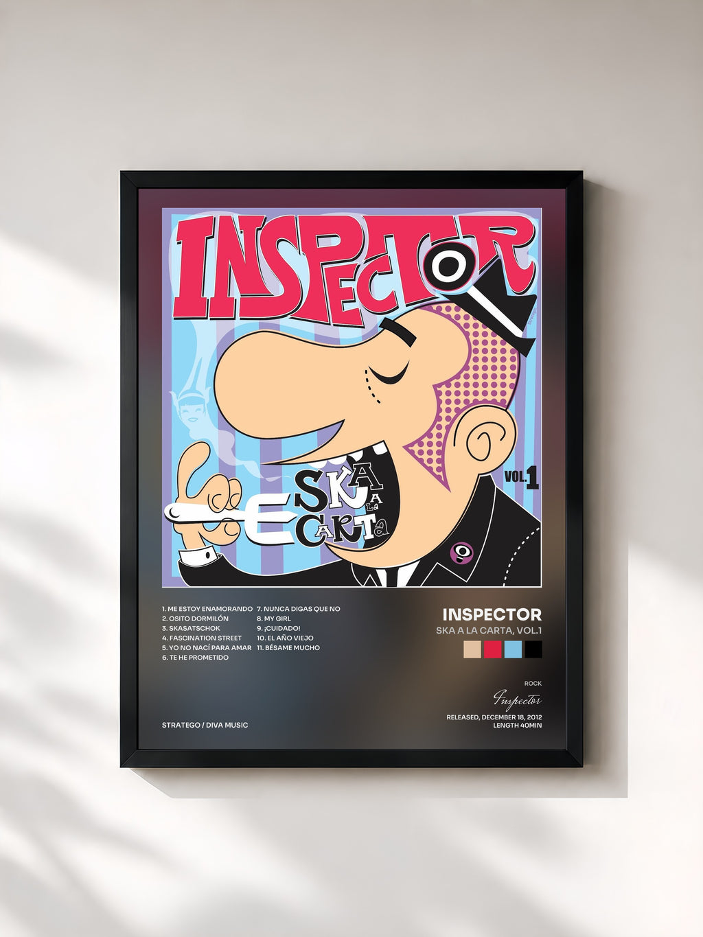 #noir Tableau de l'album Ska a La Carta, Vol.1 de Inspector, cadre noir, imprimé et encadré en France
