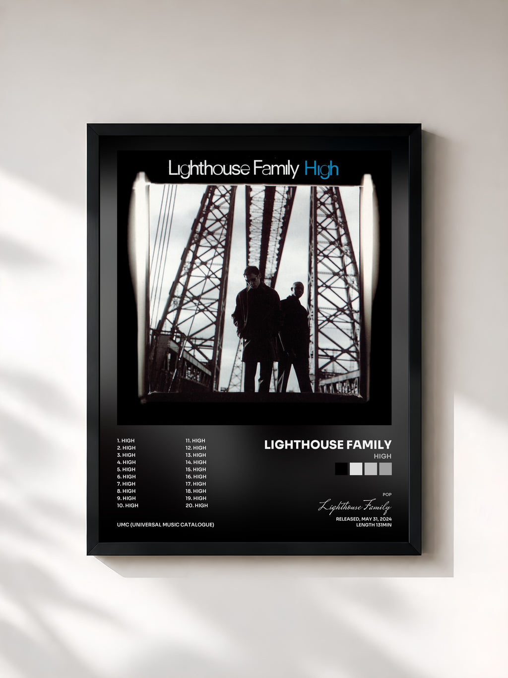 #noir Tableau de l'album High de Lighthouse Family, cadre noir, imprimé et encadré en France