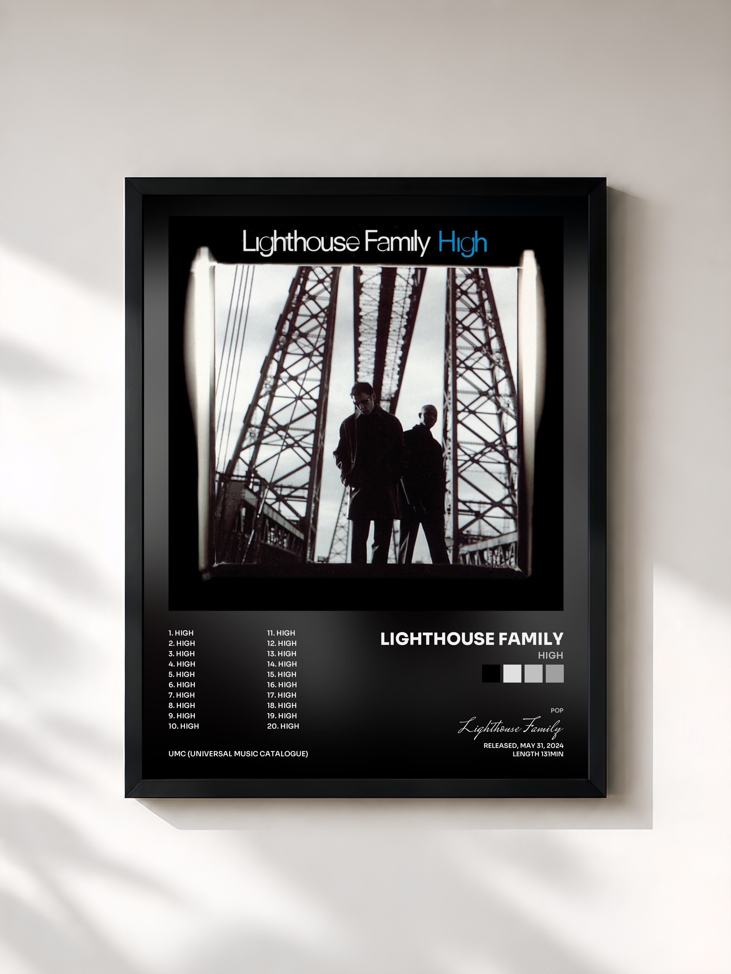 #noir Tableau de l'album High de Lighthouse Family, cadre noir, imprimé et encadré en France