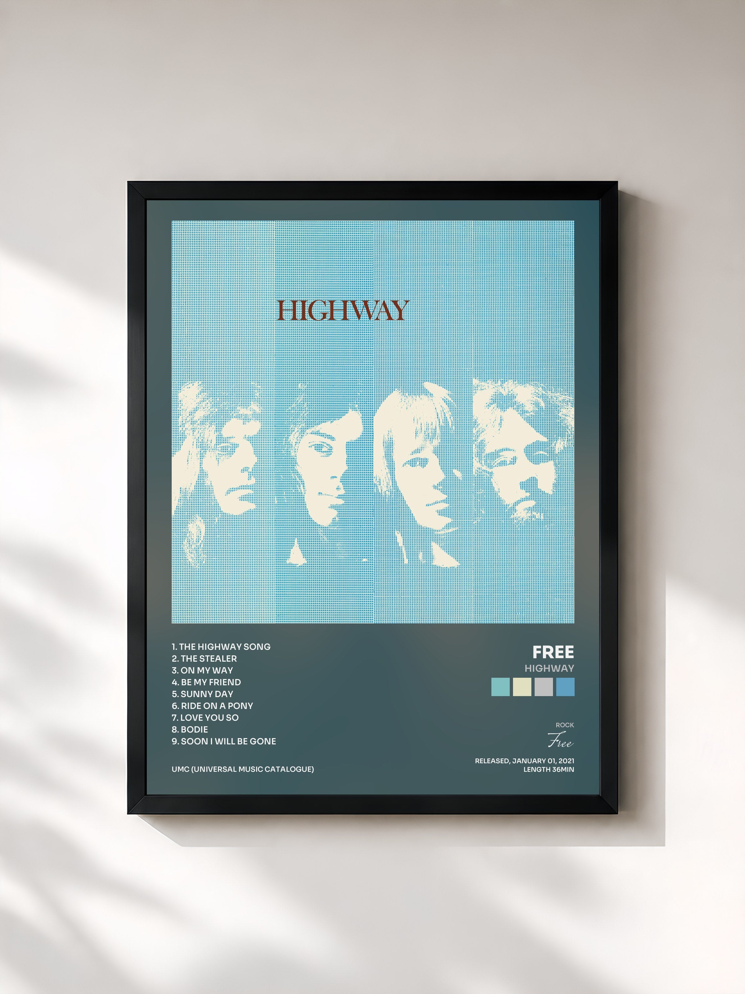 #noir Tableau de l'album Highway de Free, cadre noir, imprimé et encadré en France