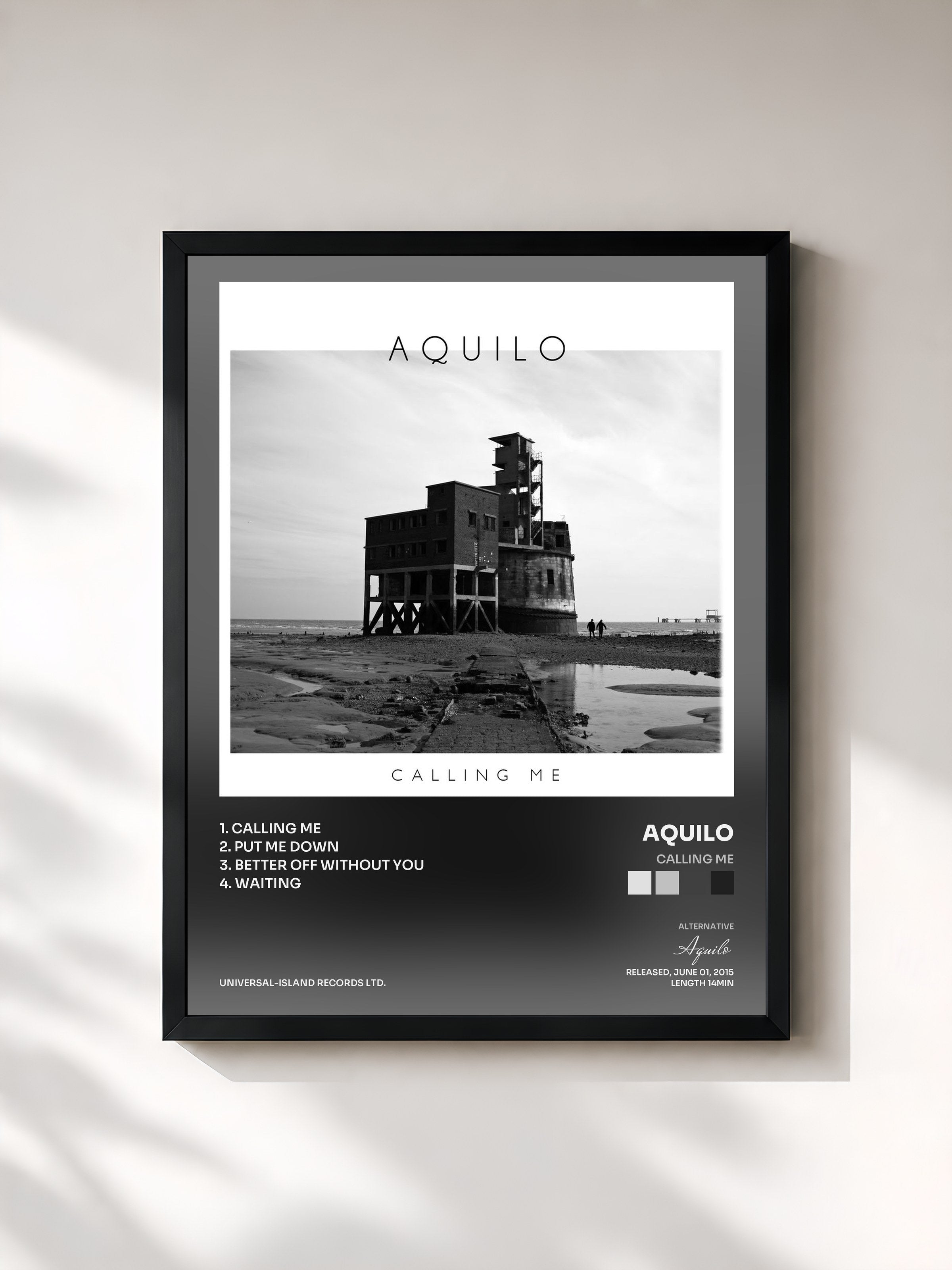 #noir Tableau de l'album Calling Me de Aquilo, cadre noir, imprimé et encadré en France