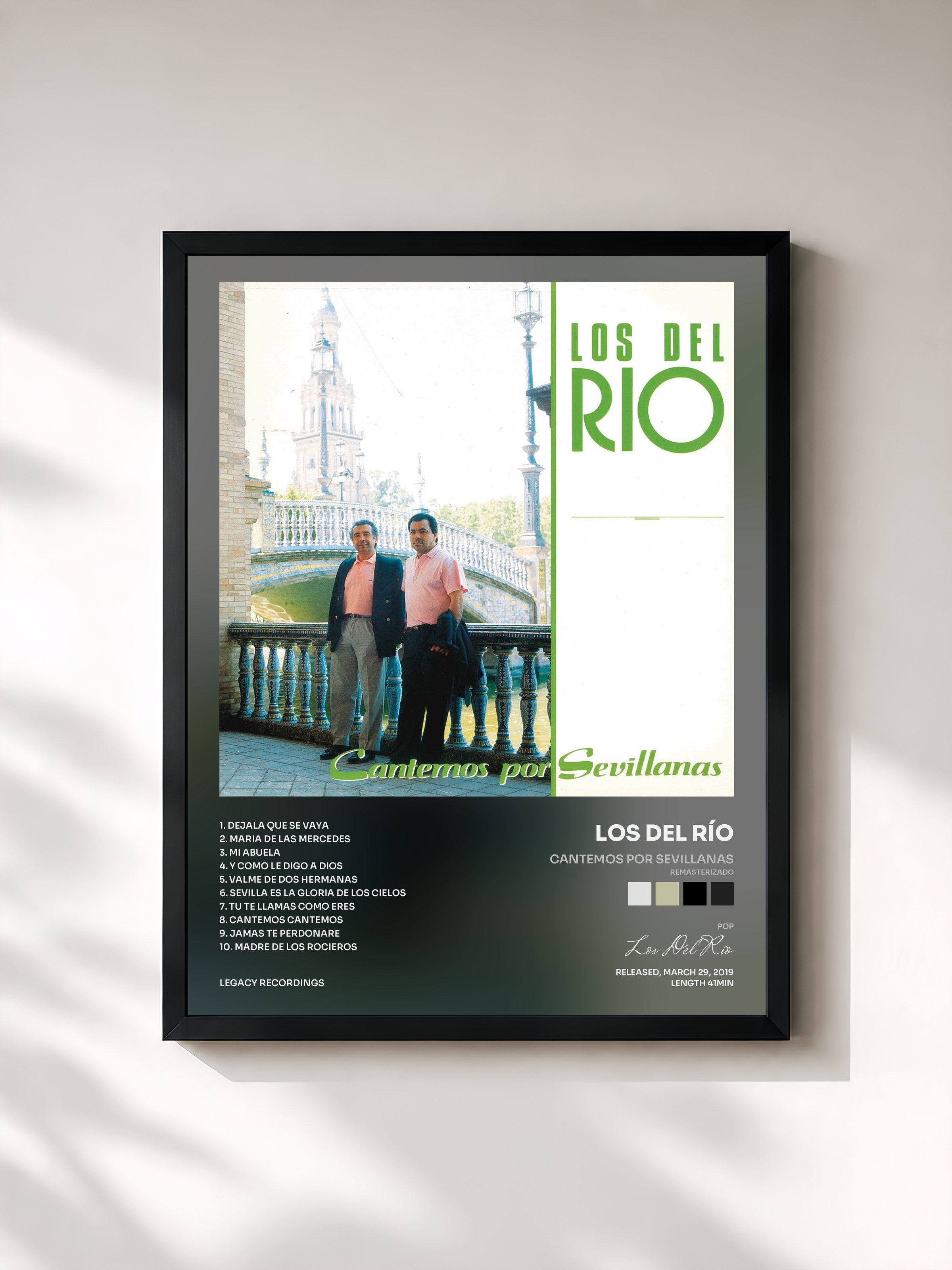 #noir Tableau de l'album Cantemos por Sevillanas (Remasterizado) de Los Del Río, cadre noir, imprimé et encadré en France