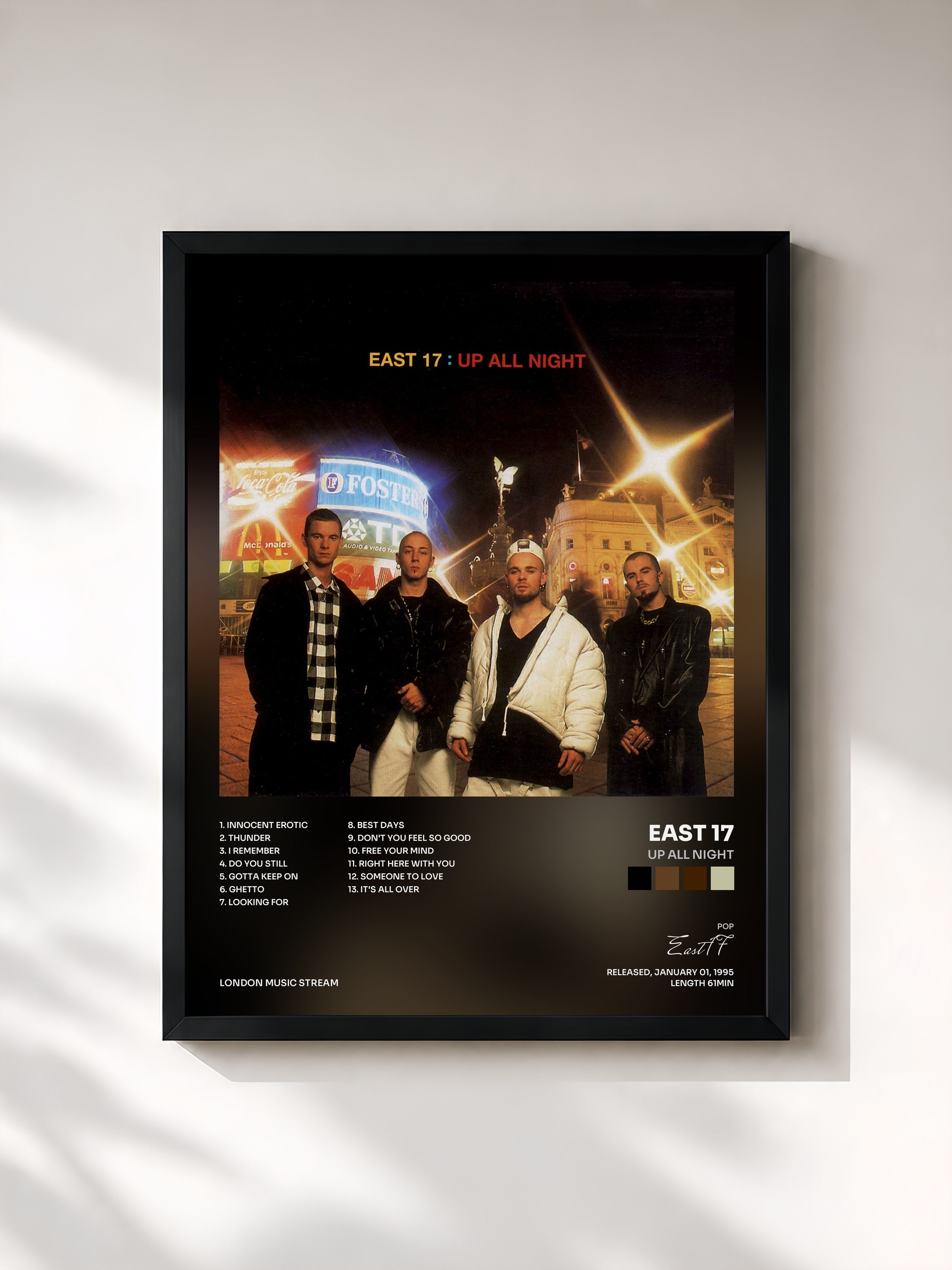 #noir Tableau de l'album Up All Night de East 17, cadre noir, imprimé et encadré en France