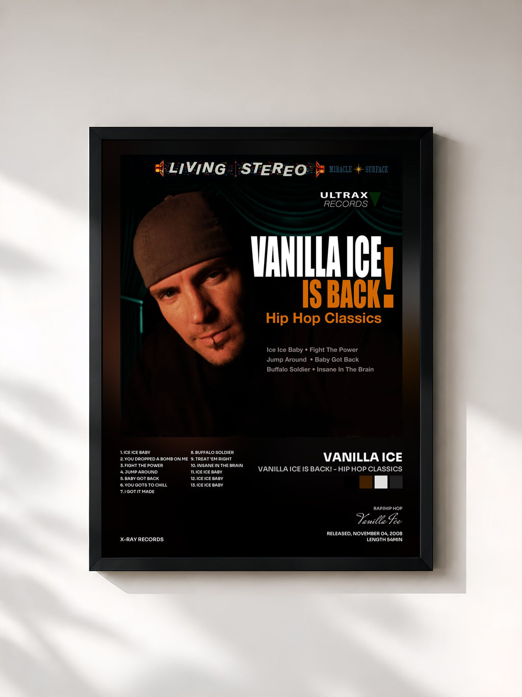 #noir Tableau de l'album Vanilla Ice Is Back! - Hip Hop Classics de Vanilla Ice, cadre noir, imprimé et encadré en France