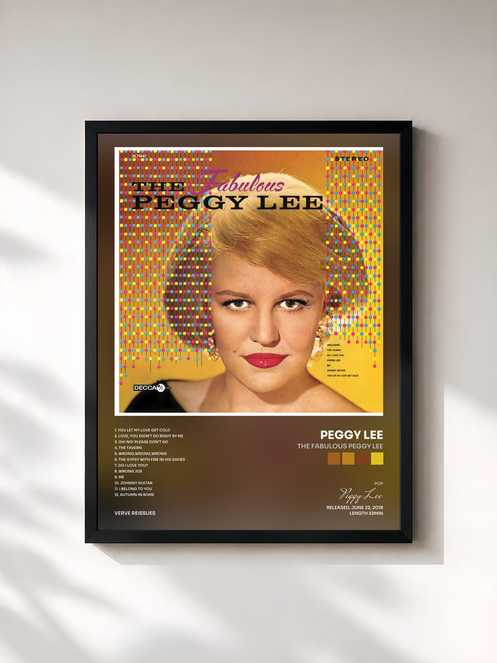 #noir Tableau de l'album The Fabulous Peggy Lee de Peggy Lee, cadre noir, imprimé et encadré en France