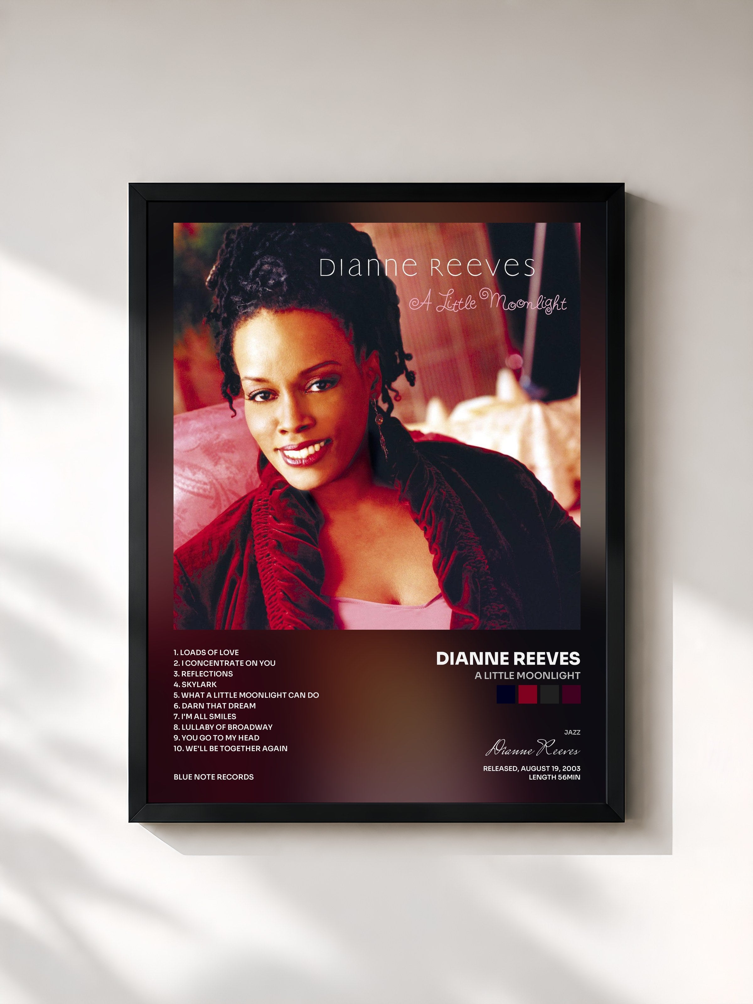 #noir Tableau de l'album A Little Moonlight de Dianne Reeves, cadre noir, imprimé et encadré en France