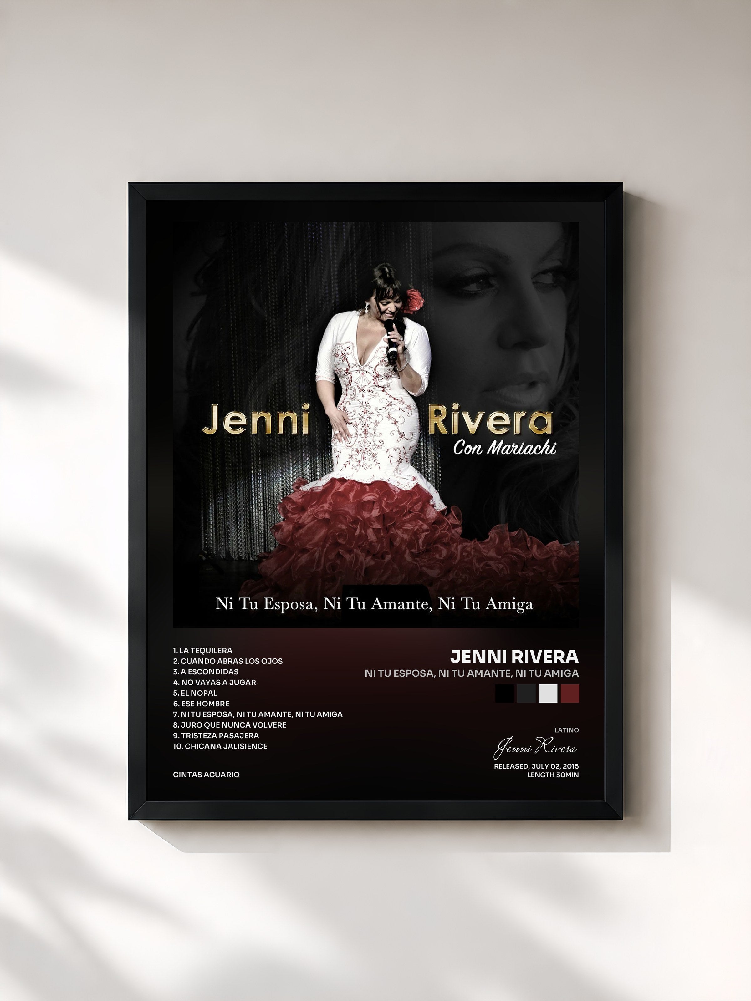 #noir Tableau de l'album Ni Tu Esposa, Ni Tu Amante, Ni Tu Amiga de Jenni Rivera, cadre noir, imprimé et encadré en France