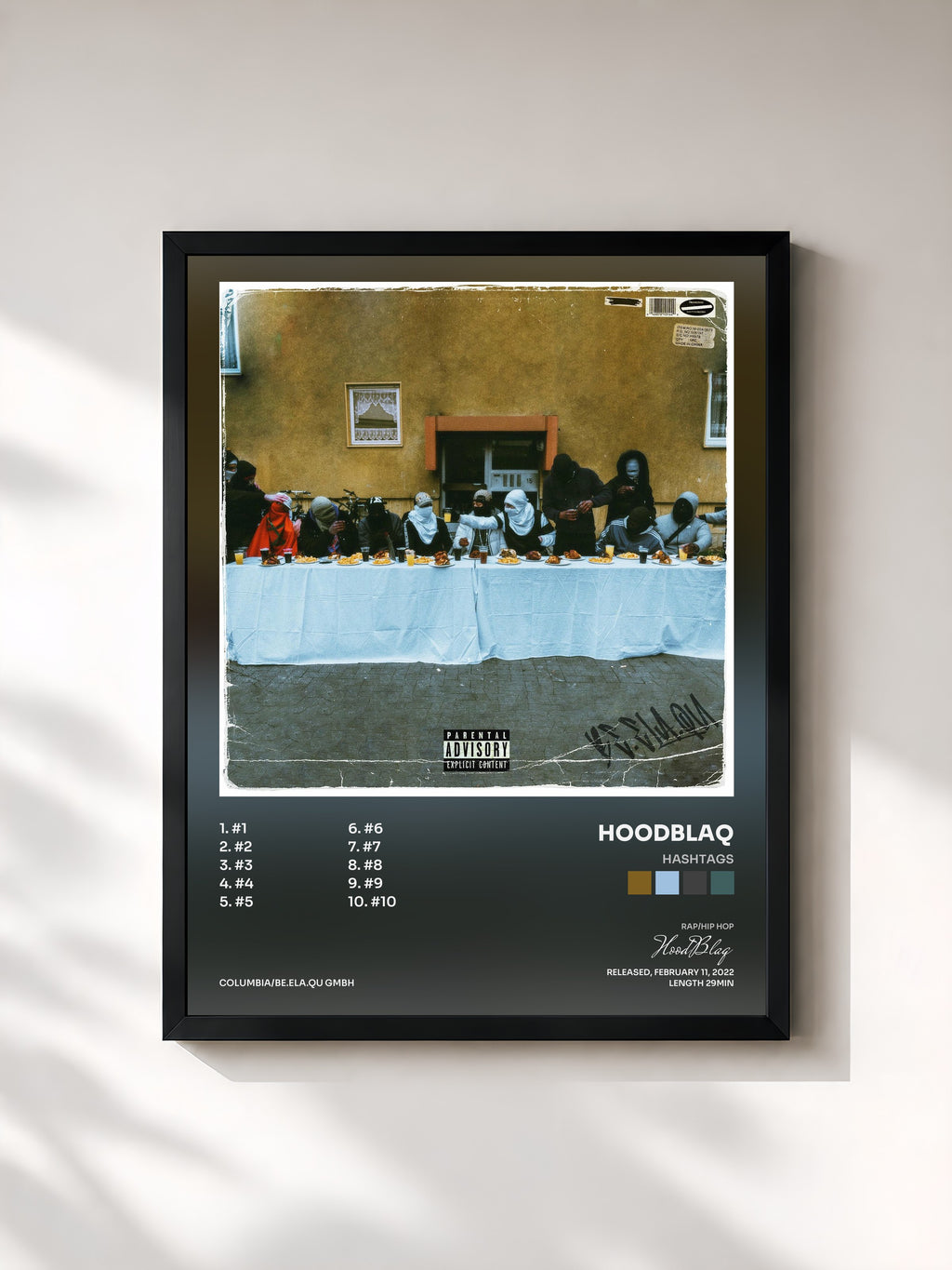#noir Tableau de l'album HASHTAGS de HoodBlaq, cadre noir, imprimé et encadré en France