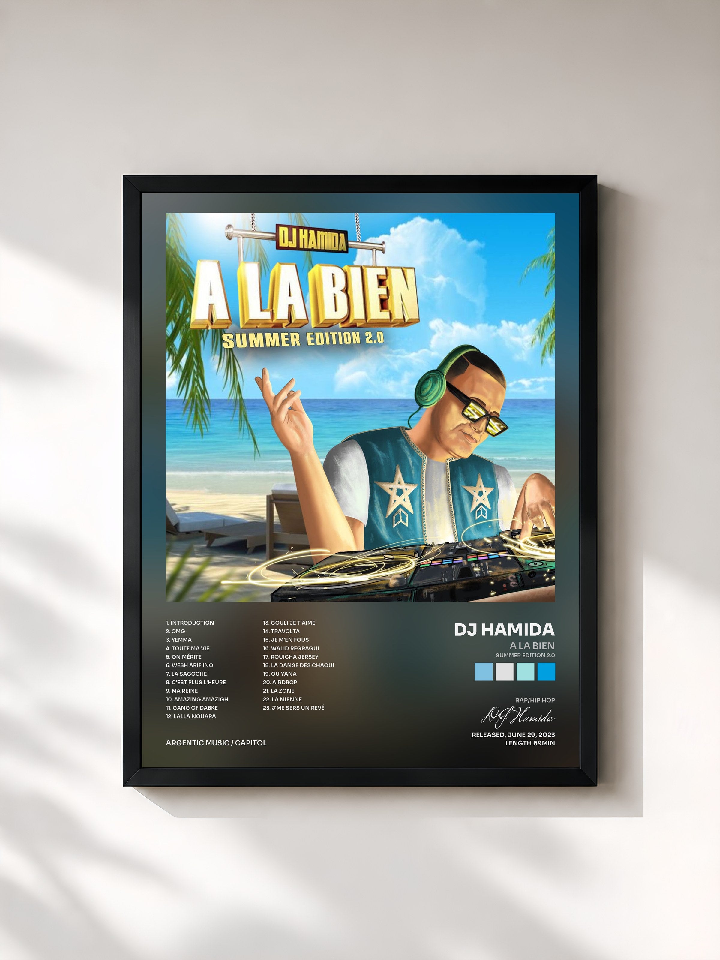#noir Tableau de l'album A la bien (Summer Edition 2.0) de DJ Hamida, cadre noir, imprimé et encadré en France