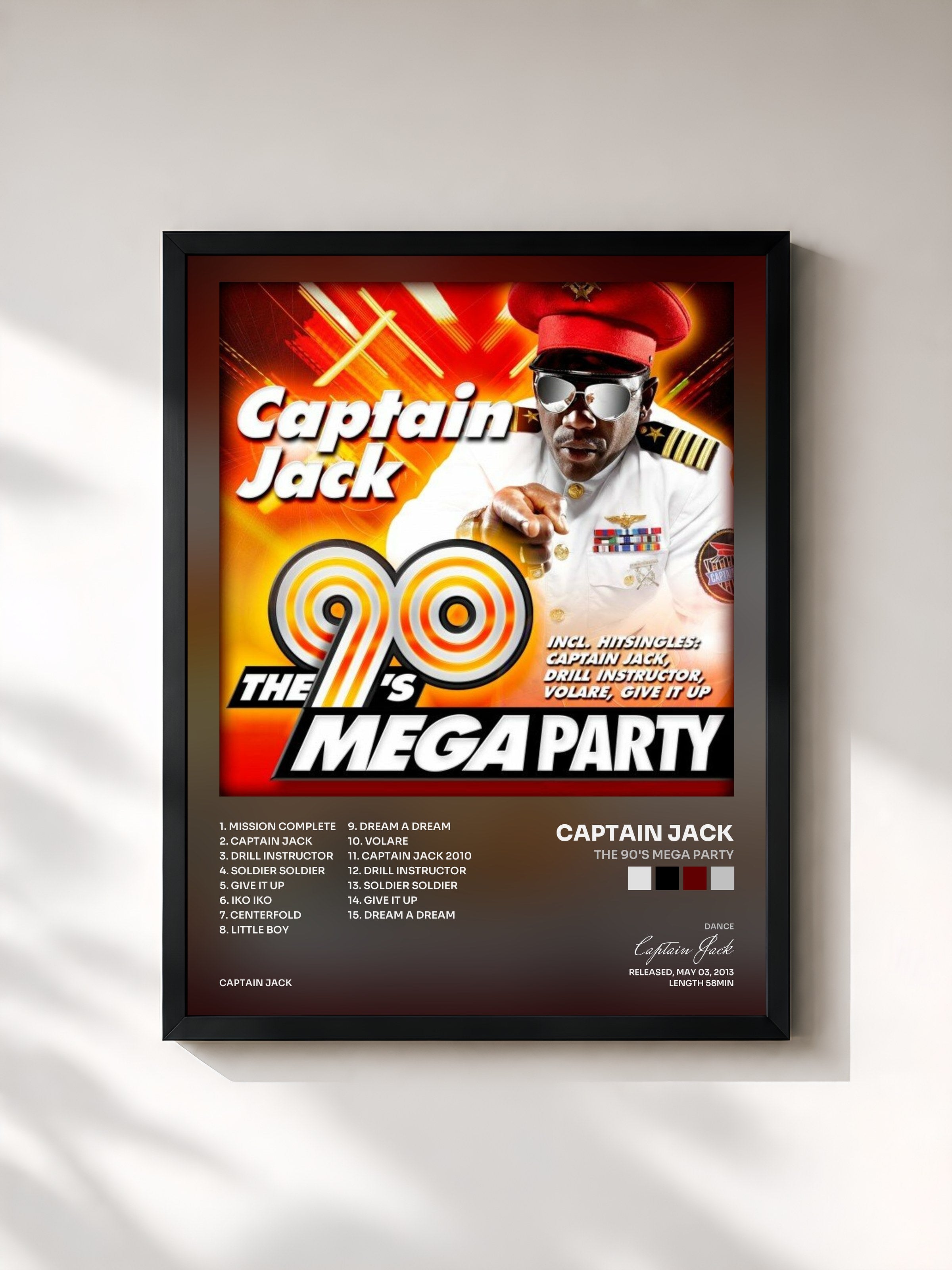 #noir Tableau de l'album The 90's Mega Party de Captain Jack, cadre noir, imprimé et encadré en France