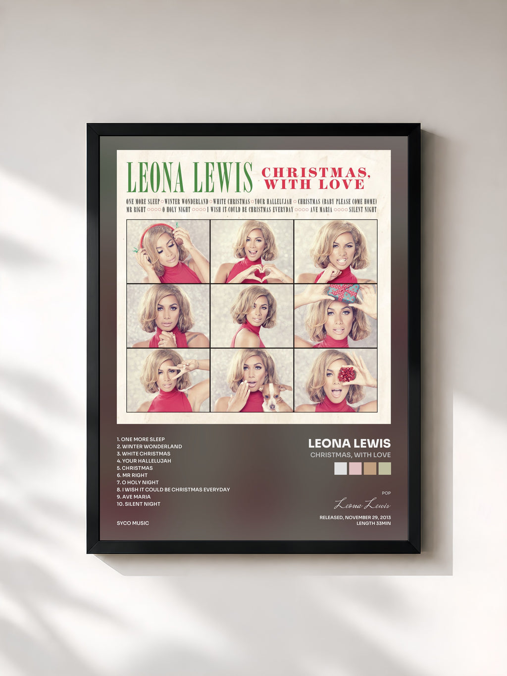 #noir Tableau de l'album Christmas, With Love de Leona Lewis, cadre noir, imprimé et encadré en France