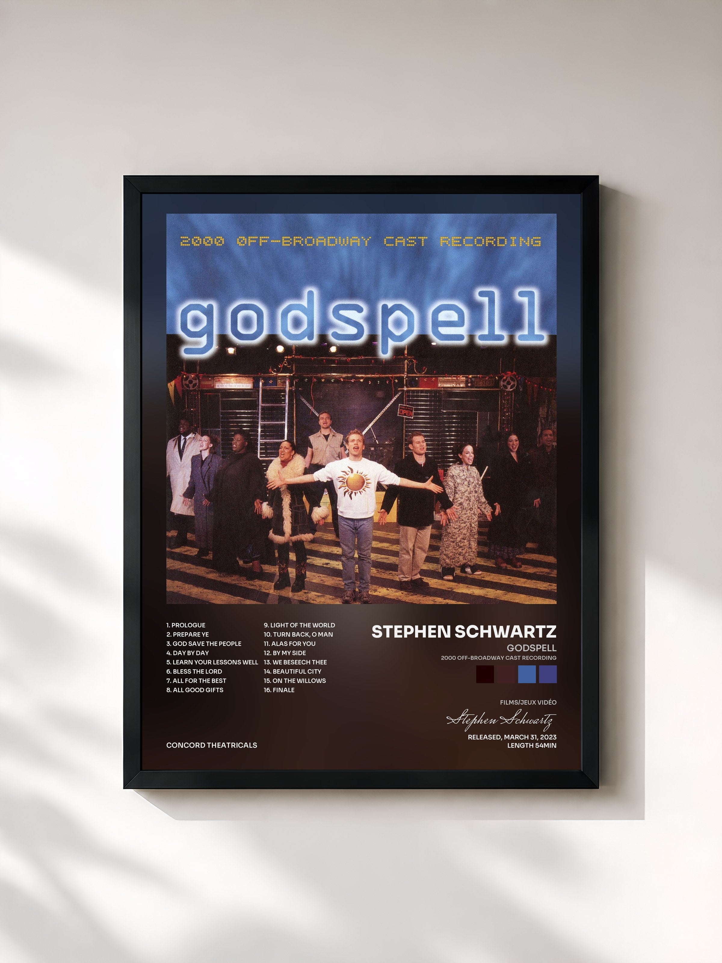 #noir Tableau de l'album Godspell (2000 Off-Broadway Cast Recording) de Stephen Schwartz, cadre noir, imprimé et encadré en France