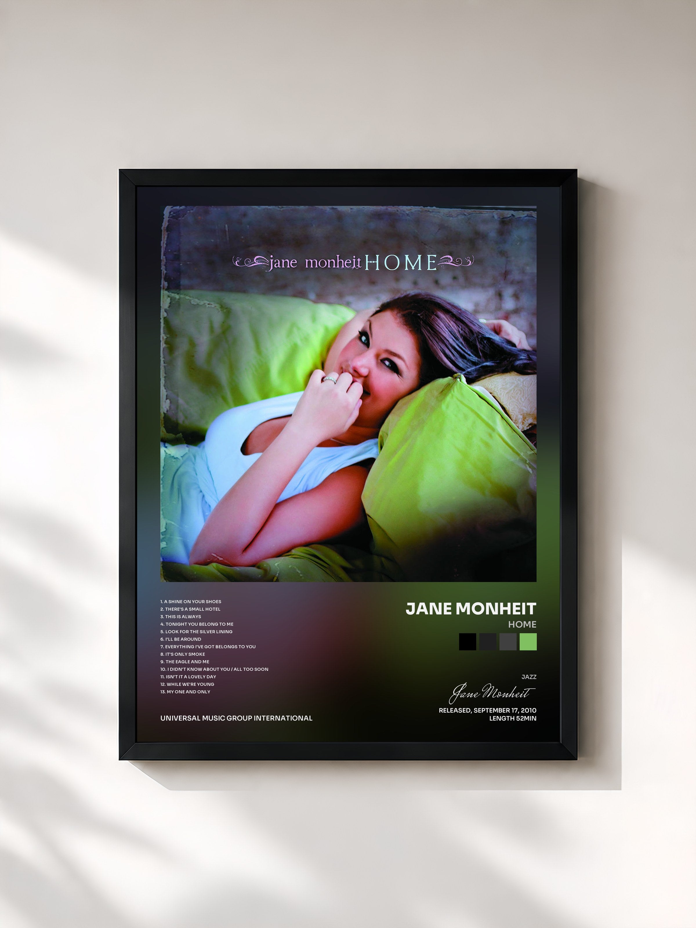 #noir Tableau de l'album Home de Jane Monheit, cadre noir, imprimé et encadré en France