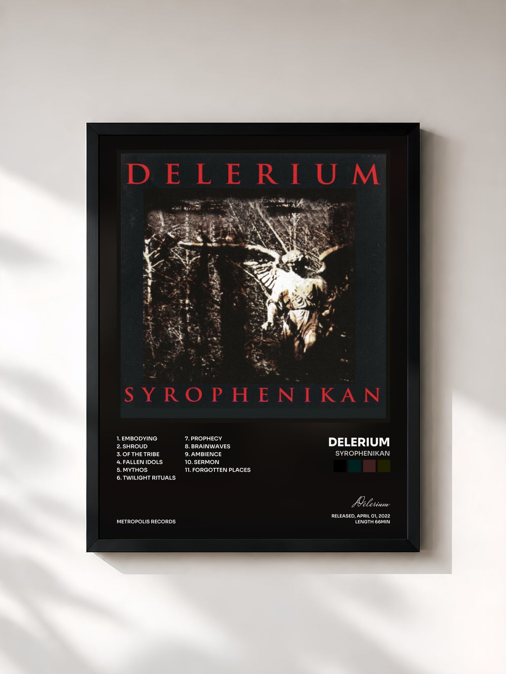 #noir Tableau de l'album Syrophenikan de Delerium, cadre noir, imprimé et encadré en France