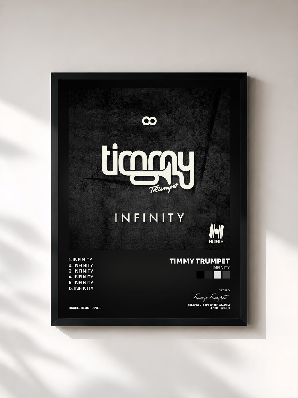 #noir Tableau de l'album Infinity de Timmy Trumpet, cadre noir, imprimé et encadré en France