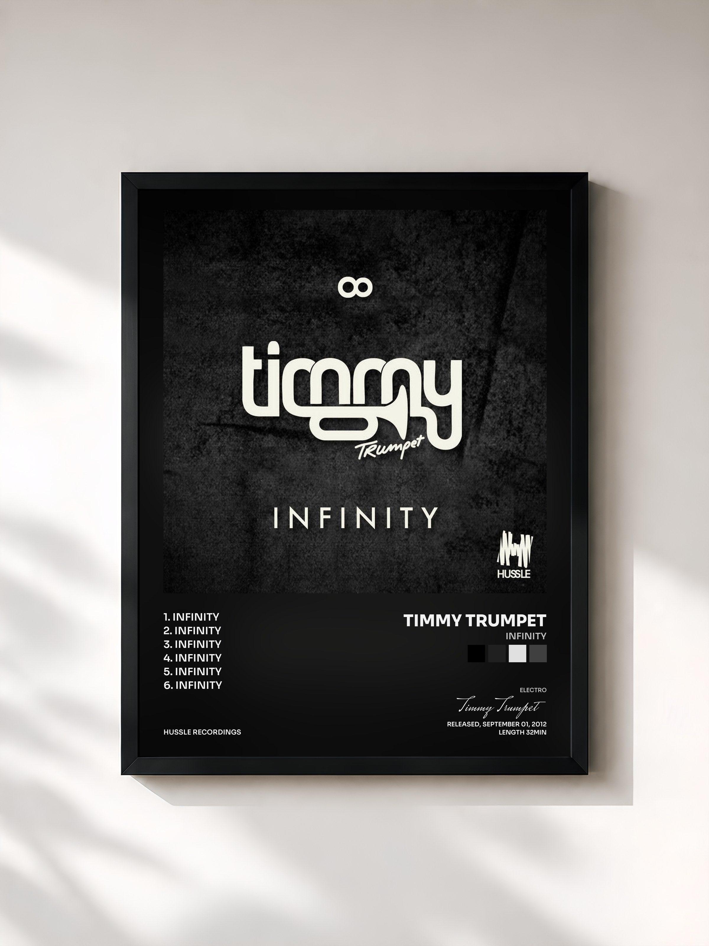 #noir Tableau de l'album Infinity de Timmy Trumpet, cadre noir, imprimé et encadré en France