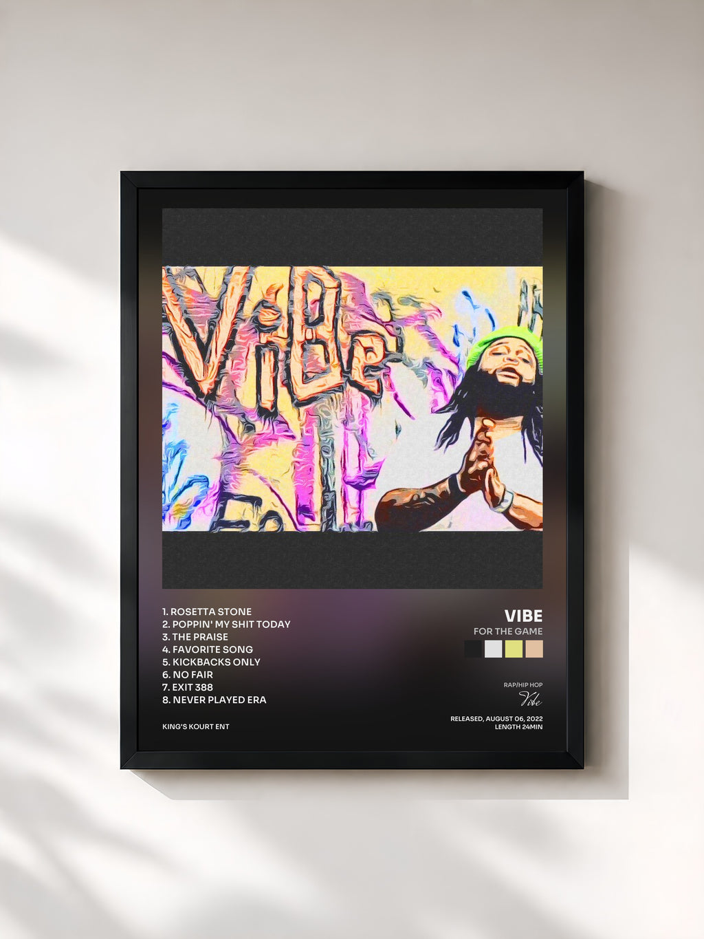 #noir Tableau de l'album For The Game de Vibe, cadre noir, imprimé et encadré en France